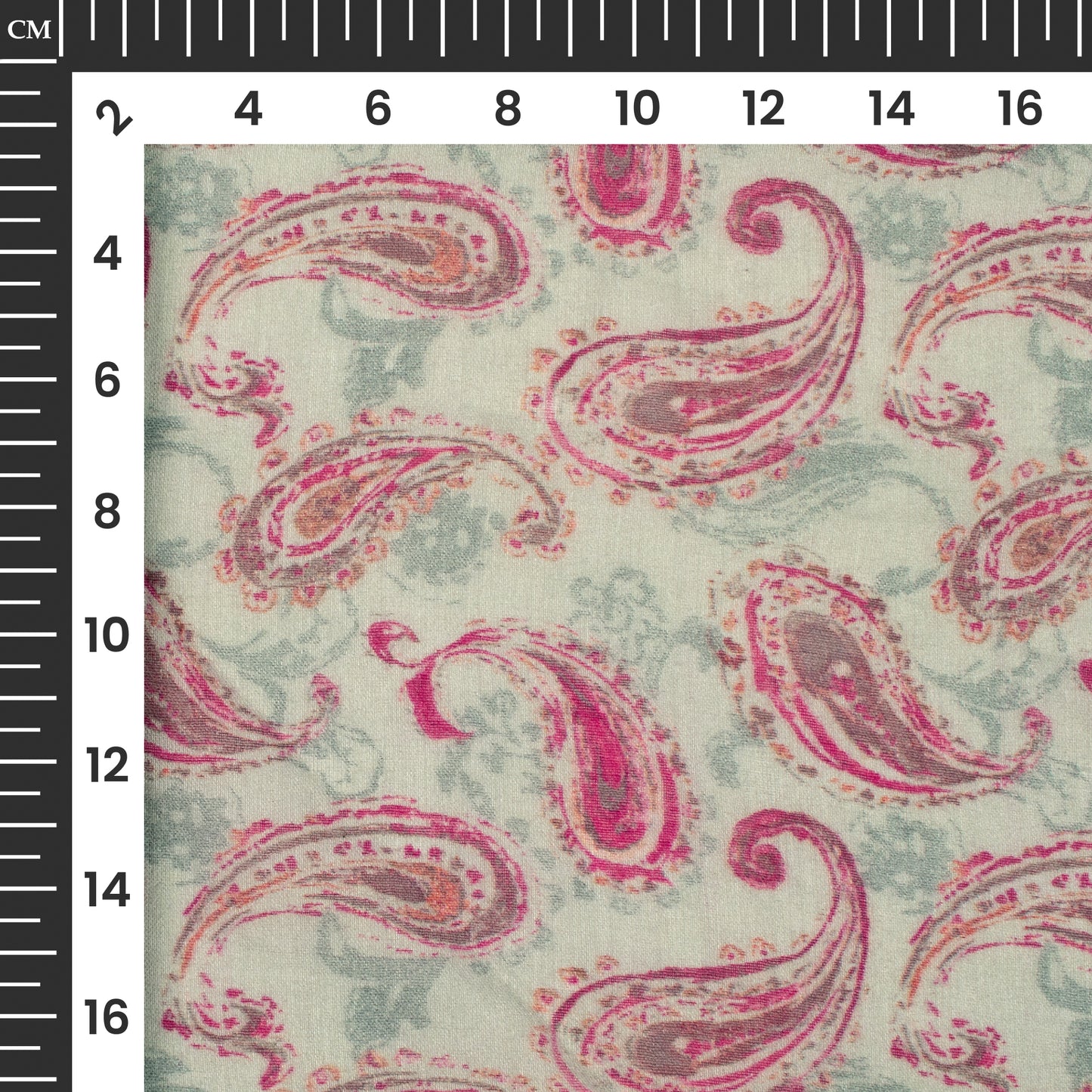 Magenta Pink And Grey Paisley Digital Print Pure Cotton Mulmul Fabric