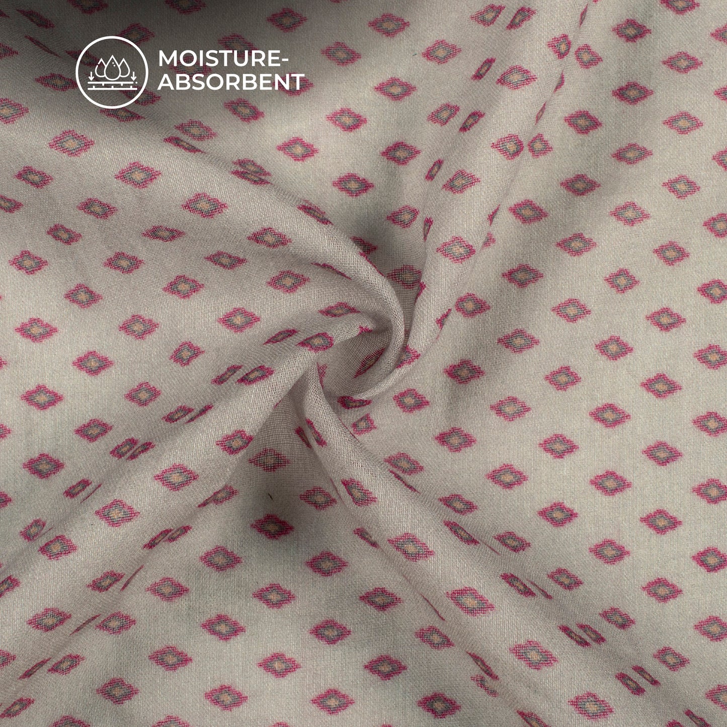 Dolphin Grey And Pink Geometric Booti Digital Print Pure Cotton Mulmul Fabric