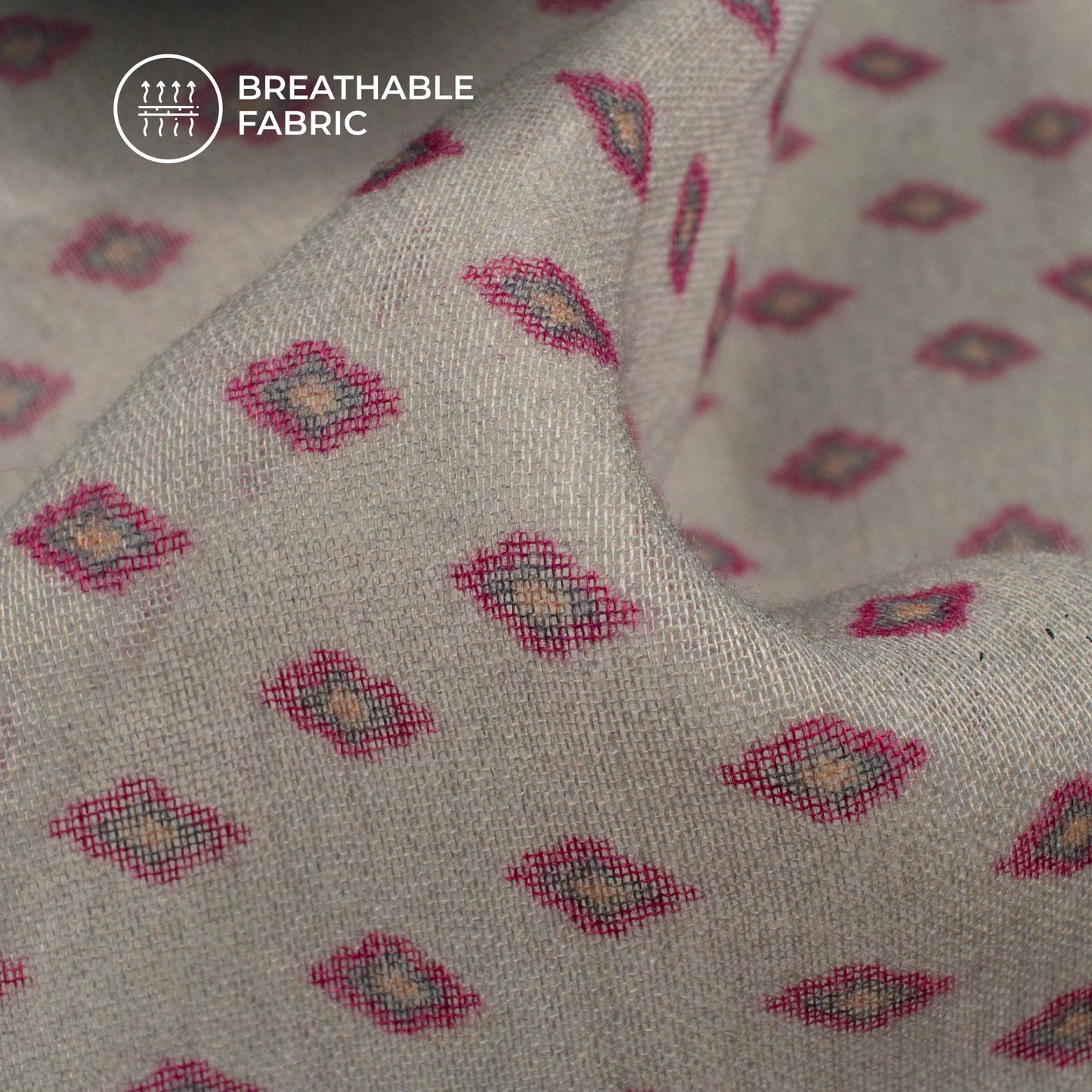 Dolphin Grey And Pink Geometric Booti Digital Print Pure Cotton Mulmul Fabric