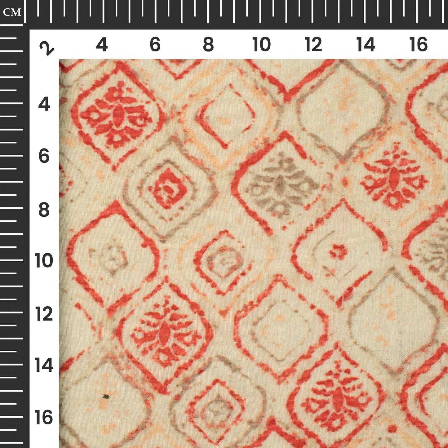 Fire Orange And Beige Geometric Digital Print Pure Cotton Mulmul Fabric