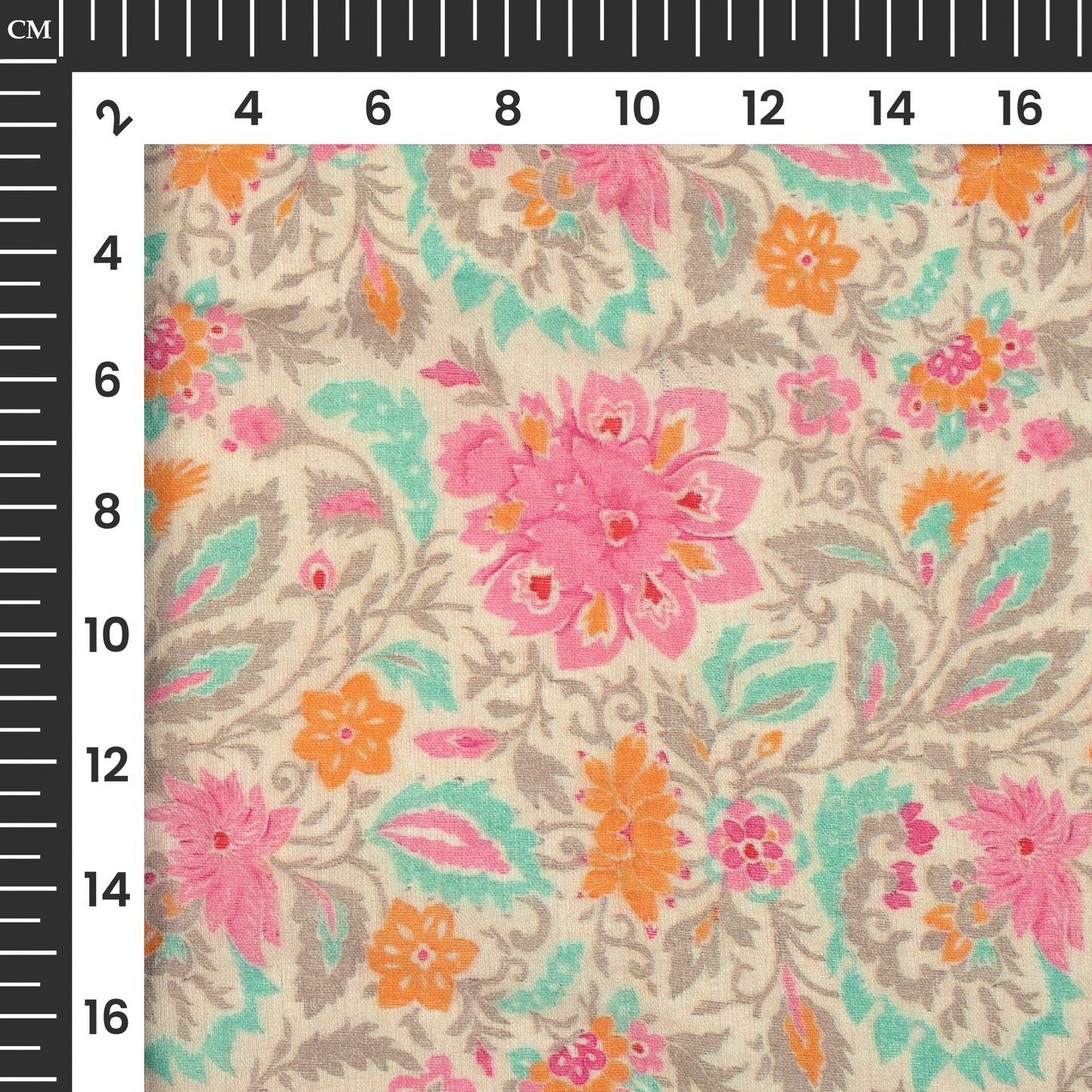 Taffy Pink And Beige Floral Digital Print Pure Cotton Mulmul Fabric