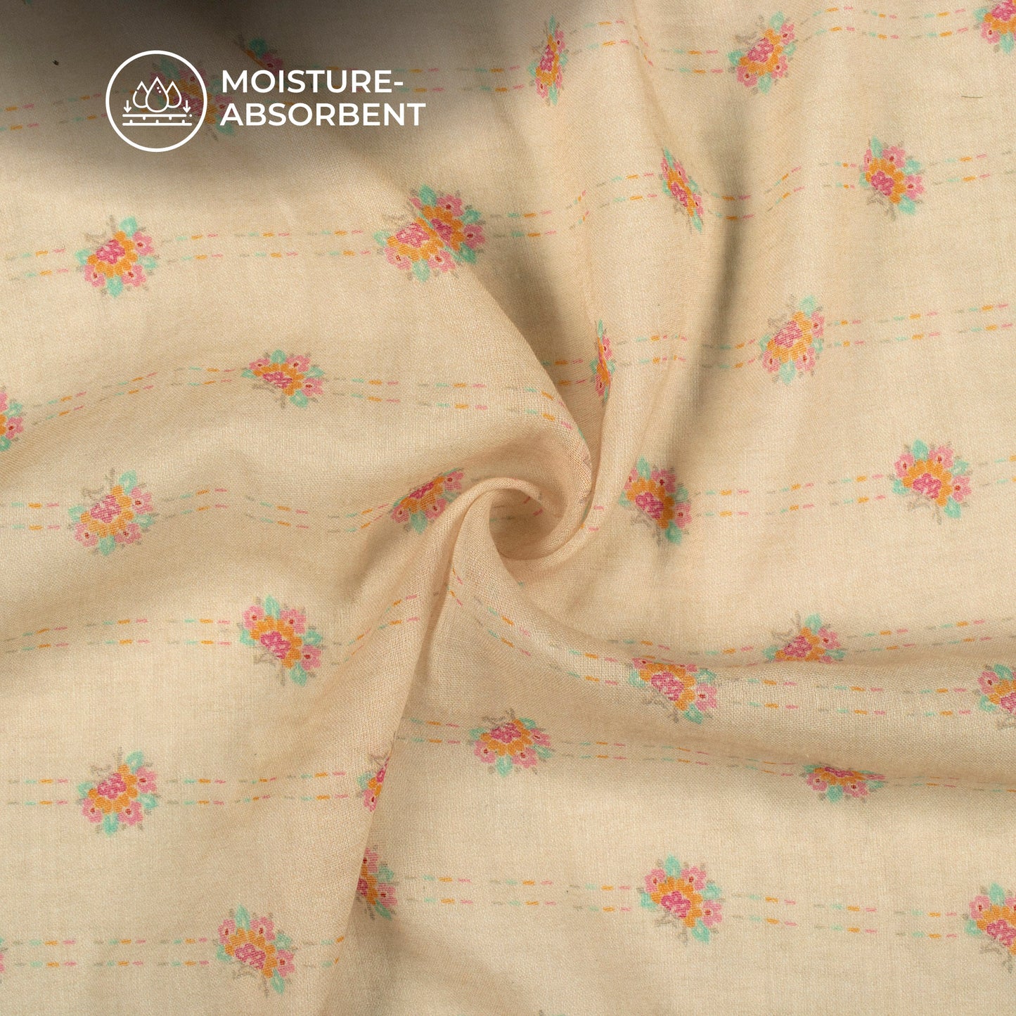 Light Orange And Pink Floral Digital Print Pure Cotton Mulmul Fabric
