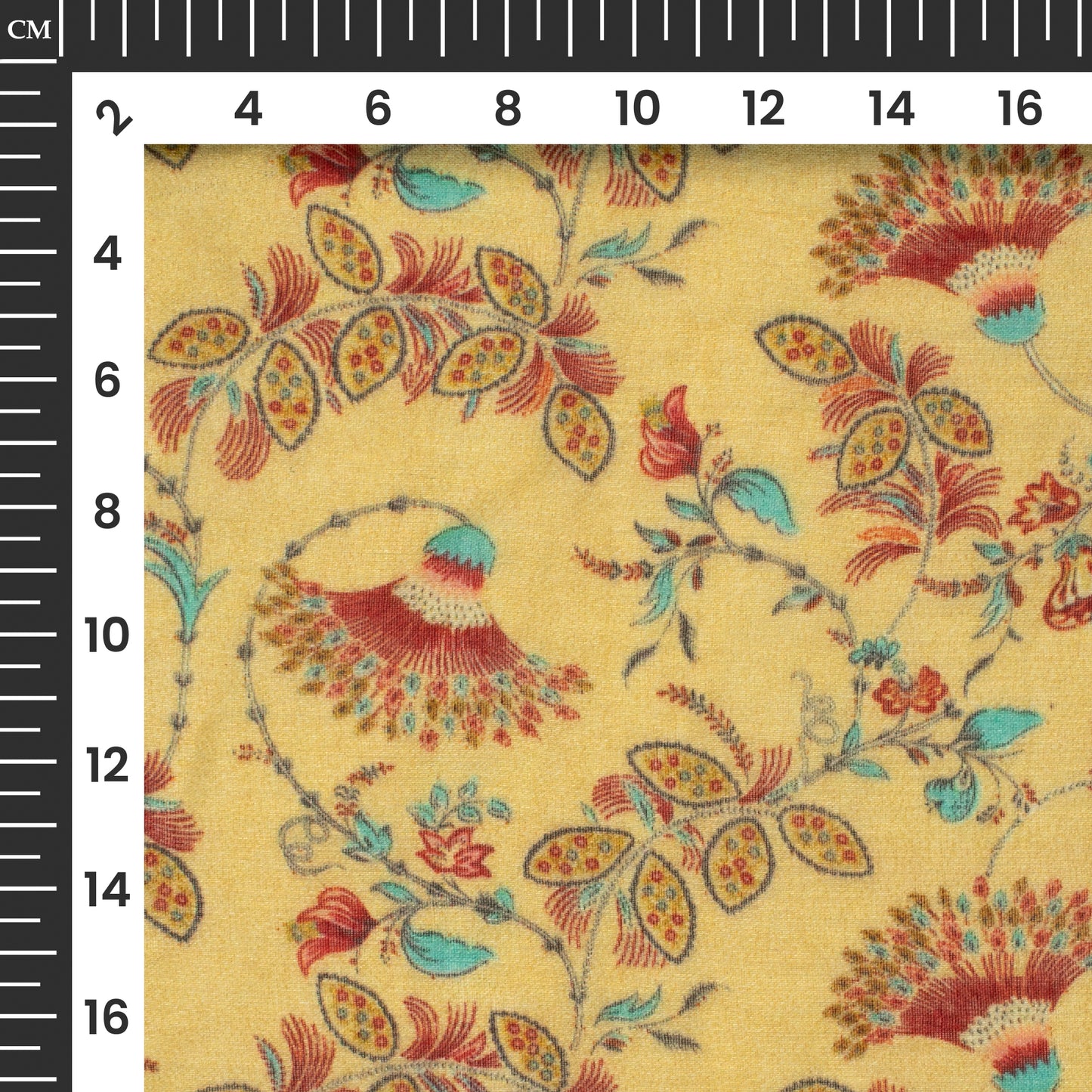 Biscotii Yellow And Red Floral Digital Print Pure Cotton Mulmul Fabric