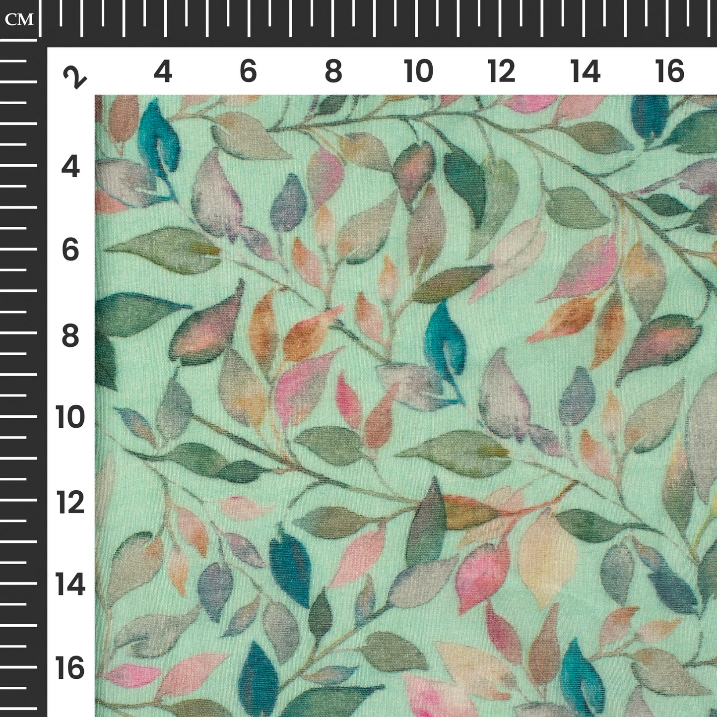 Mint Green And Pink Leaf Digital Print Pure Cotton Mulmul Fabric