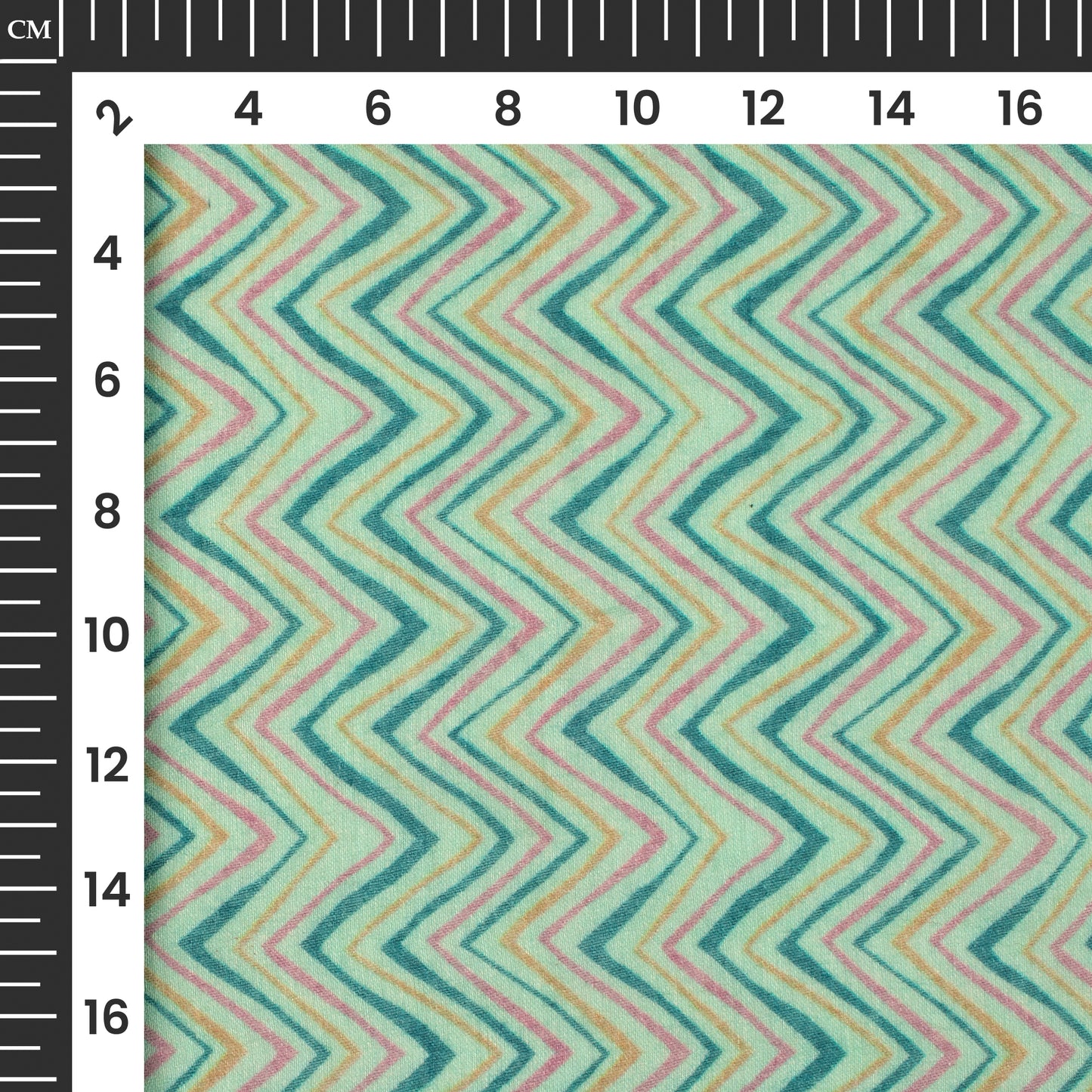 Mint Green And Blue Chevron Digital Print Pure Cotton Mulmul Fabric