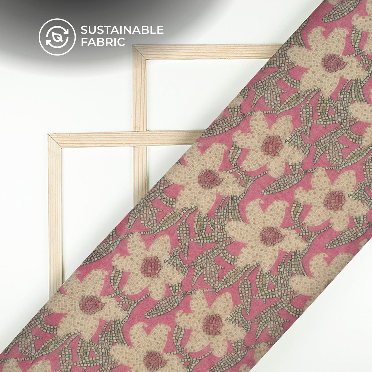 Charm Pink And Beige Floral Digital Print Pure Cotton Mulmul Fabric