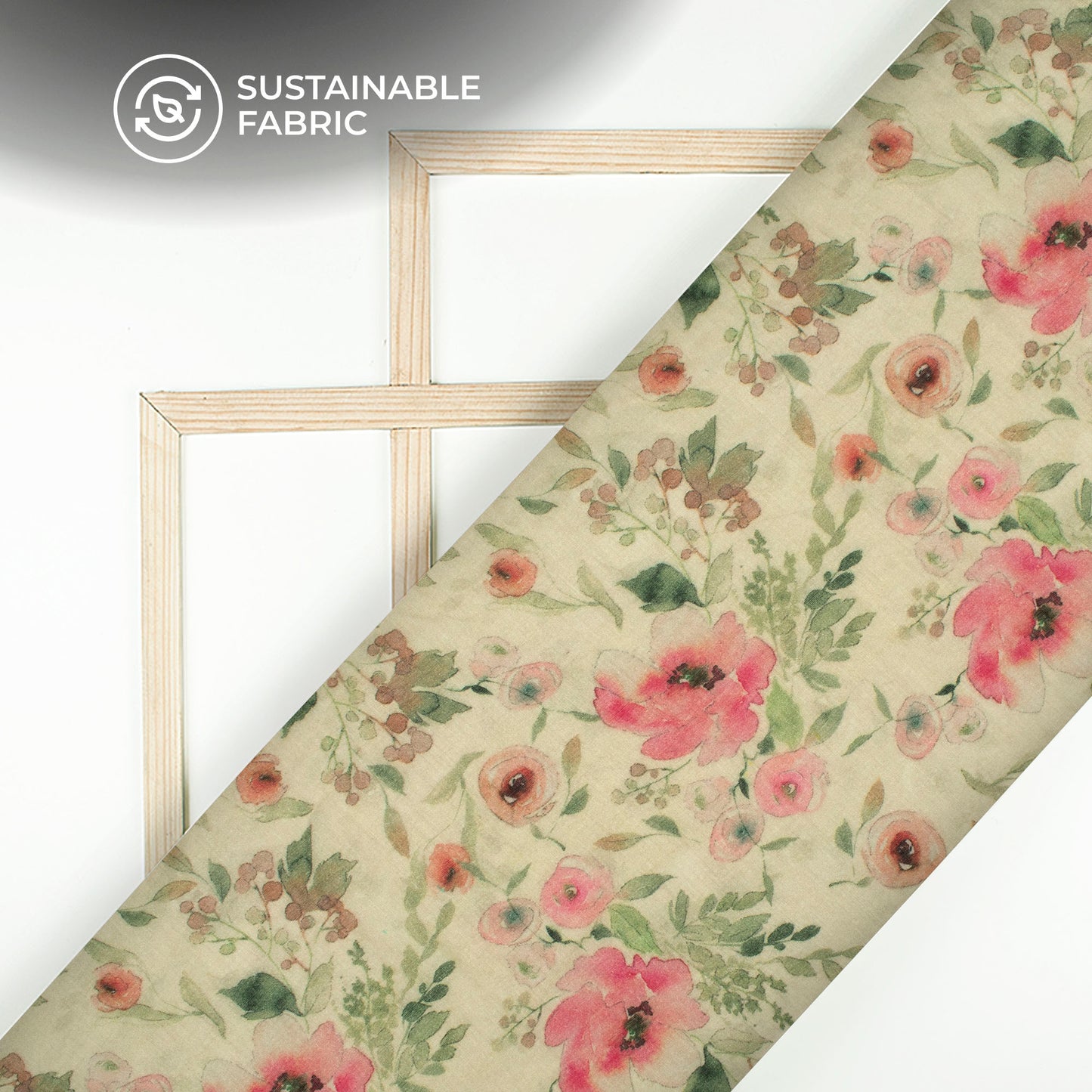 Rose Pink And Cream Floral Digital Print Pure Cotton Mulmul Fabric