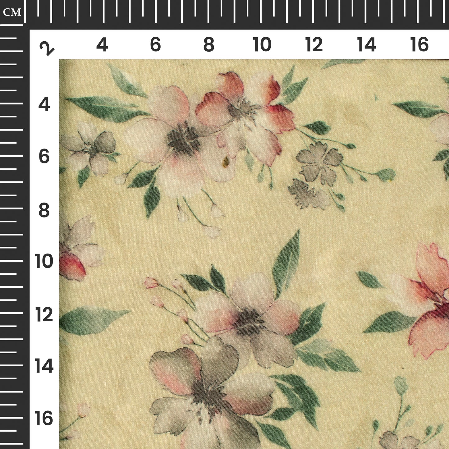 Flaxen Yellow And Brown Floral Digital Print Pure Cotton Mulmul Fabric