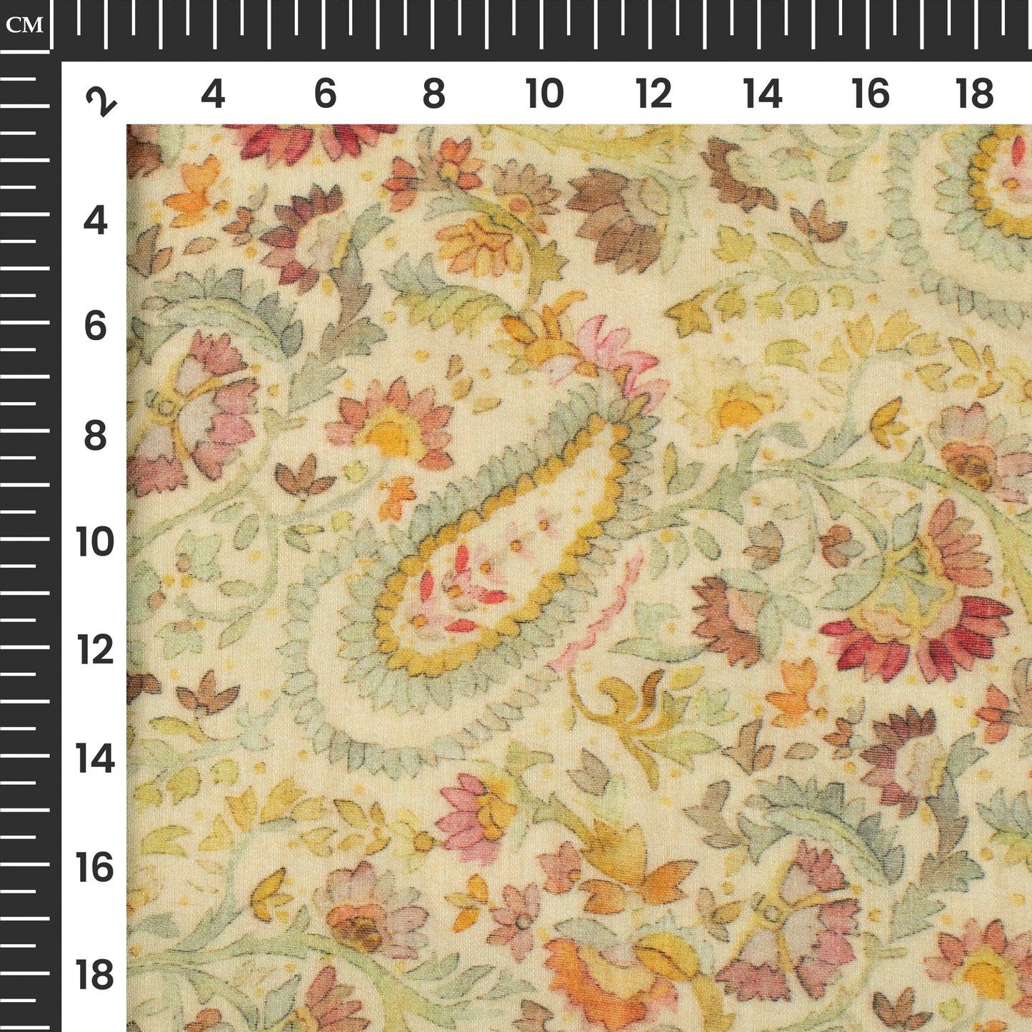 Peach And Green Floral Digital Print Pure Cotton Mulmul Fabric