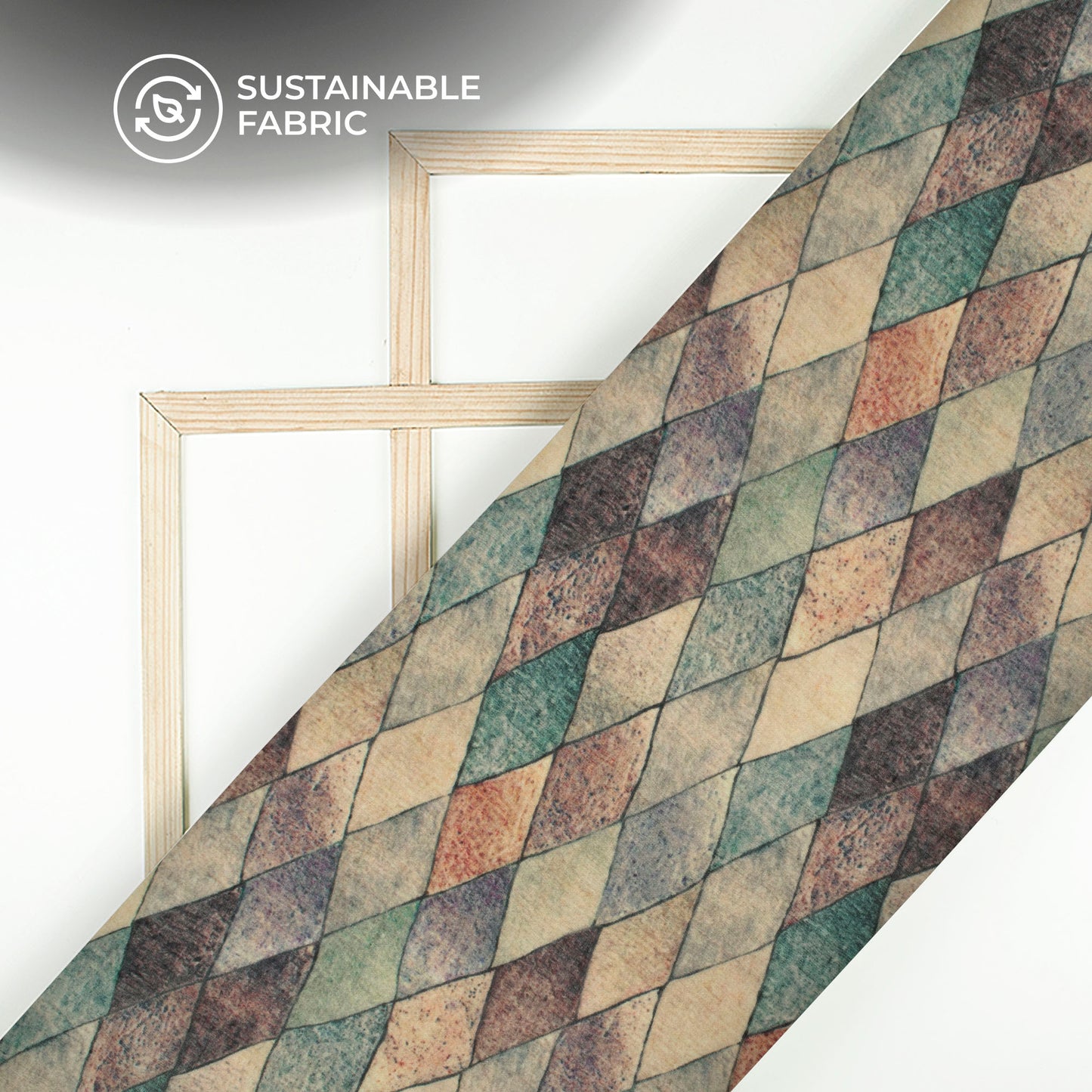 Sage Green And Beige Geometric Digital Print Pure Cotton Mulmul Fabric