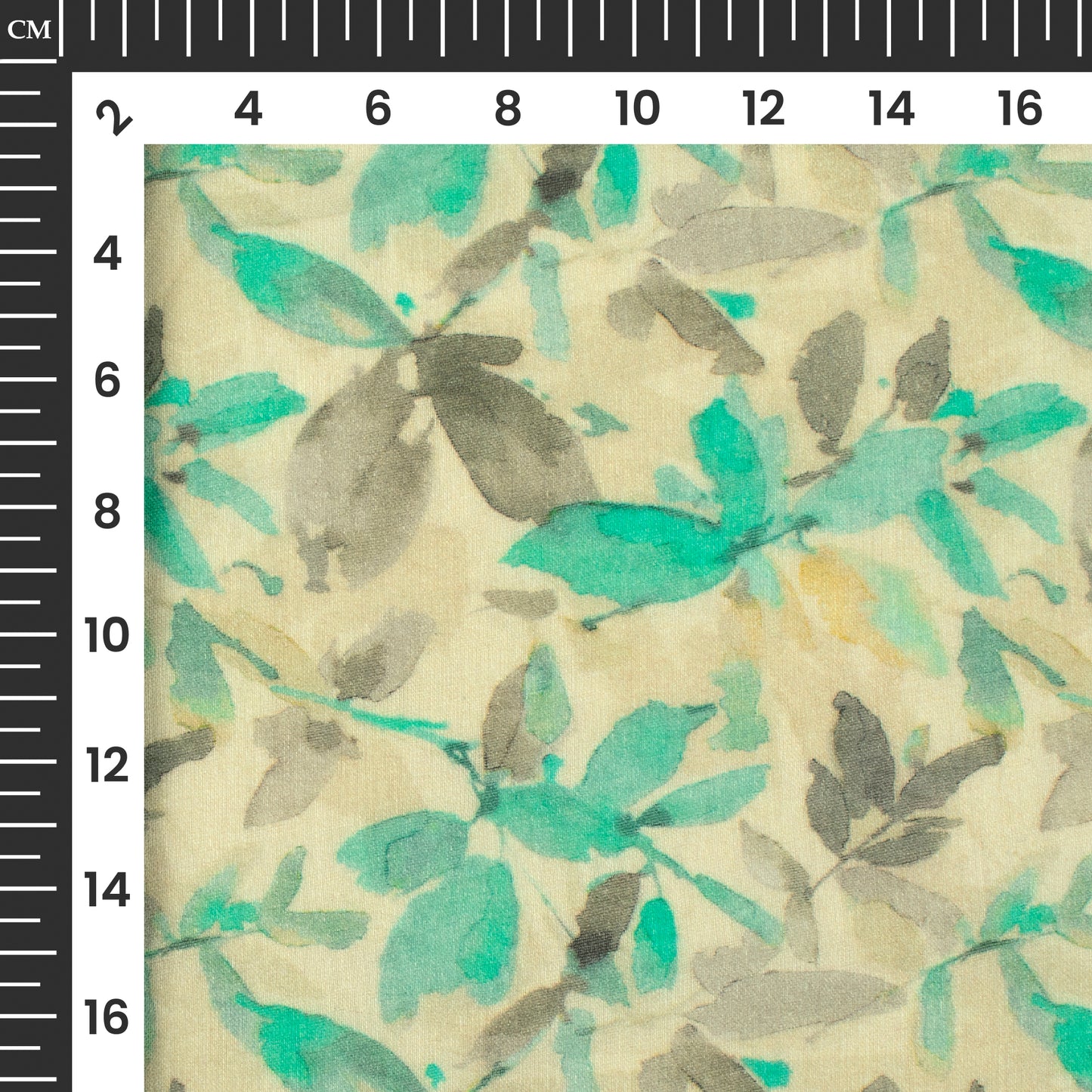 Turquoise Blue And Grey Leaf Digital Print Pure Cotton Mulmul Fabric