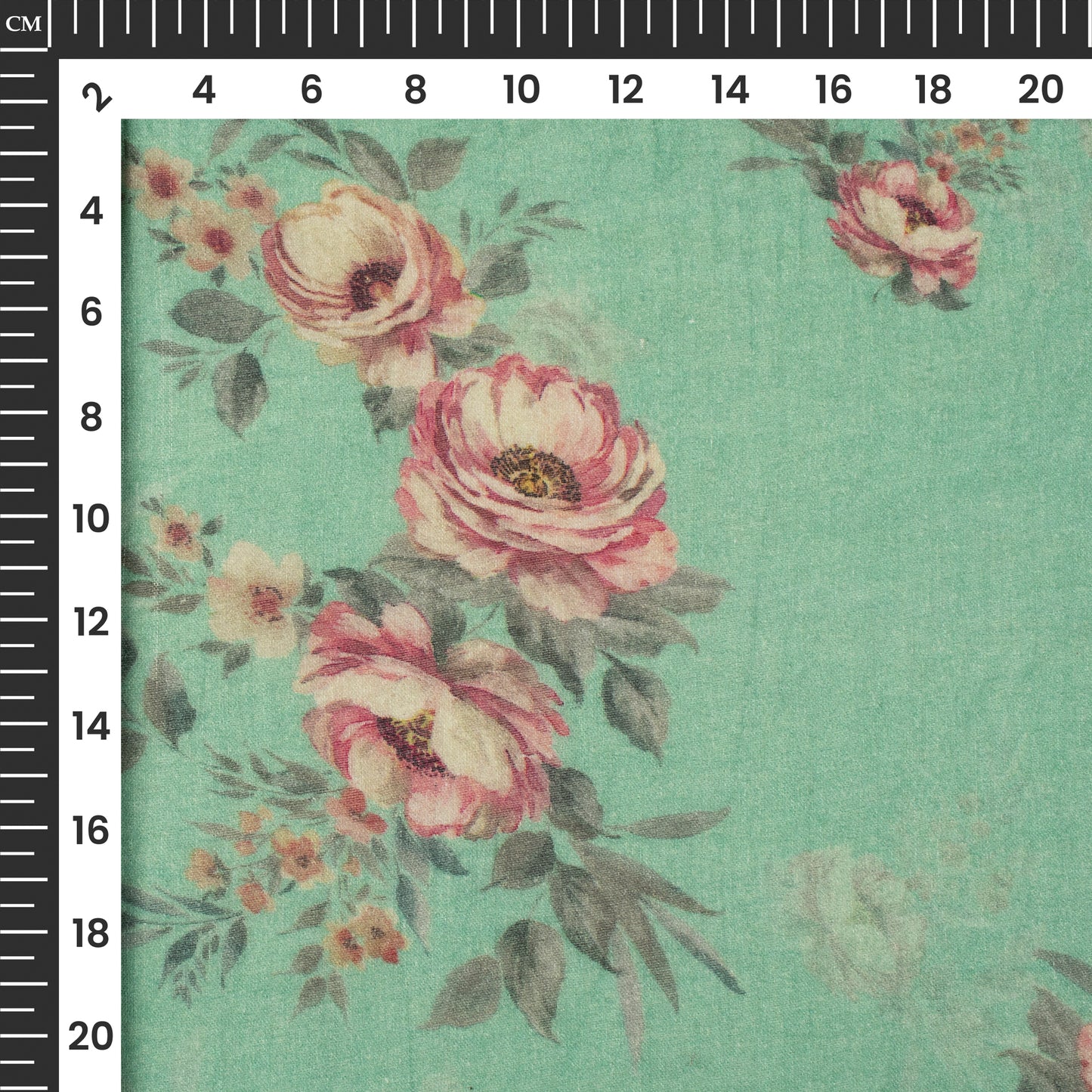 Tiffany Blue And Pink Floral Digital Print Pure Cotton Mulmul Fabric