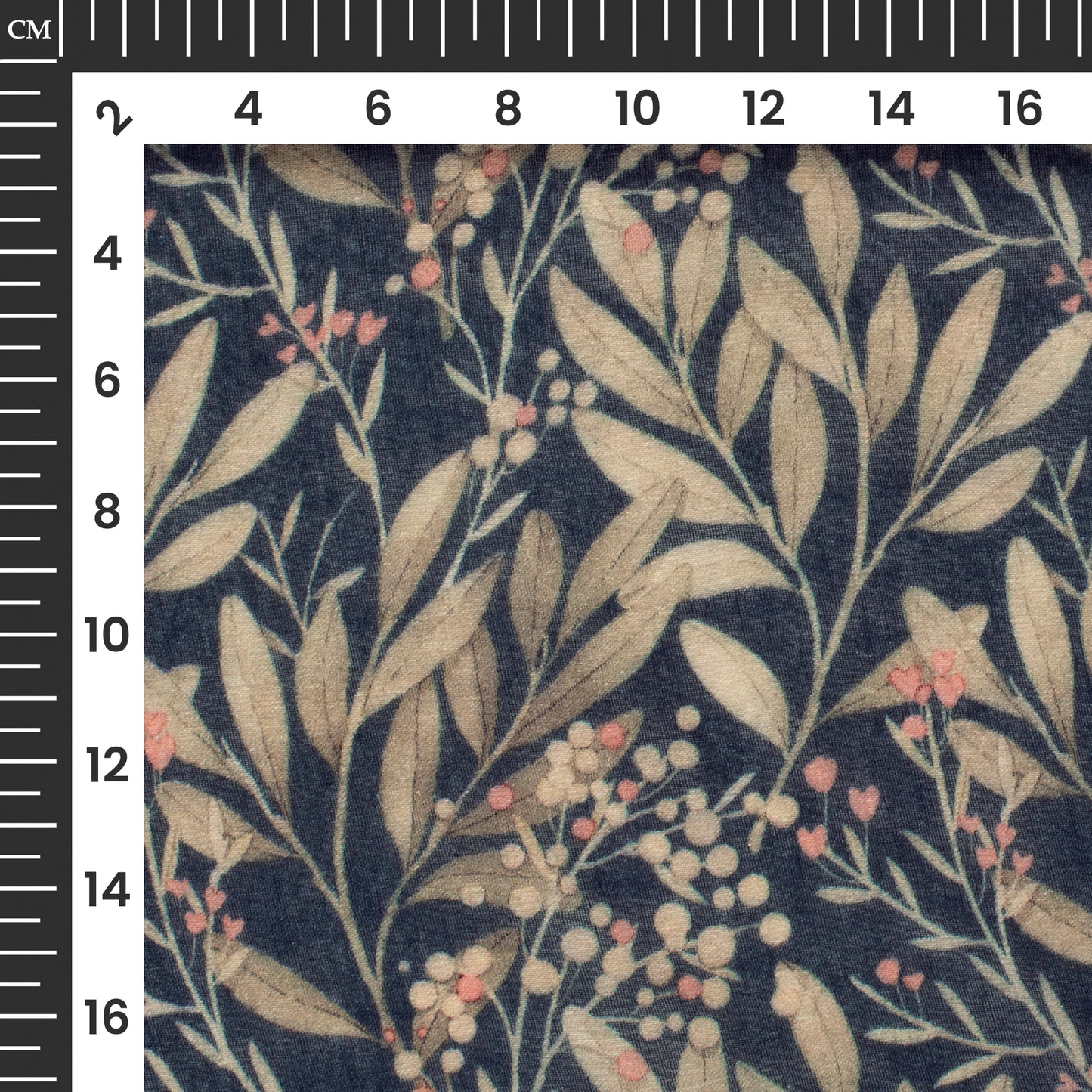 Exclusive Navy Blue And Beige Leaf Digital Print Pure Cotton Mulmul Fabric