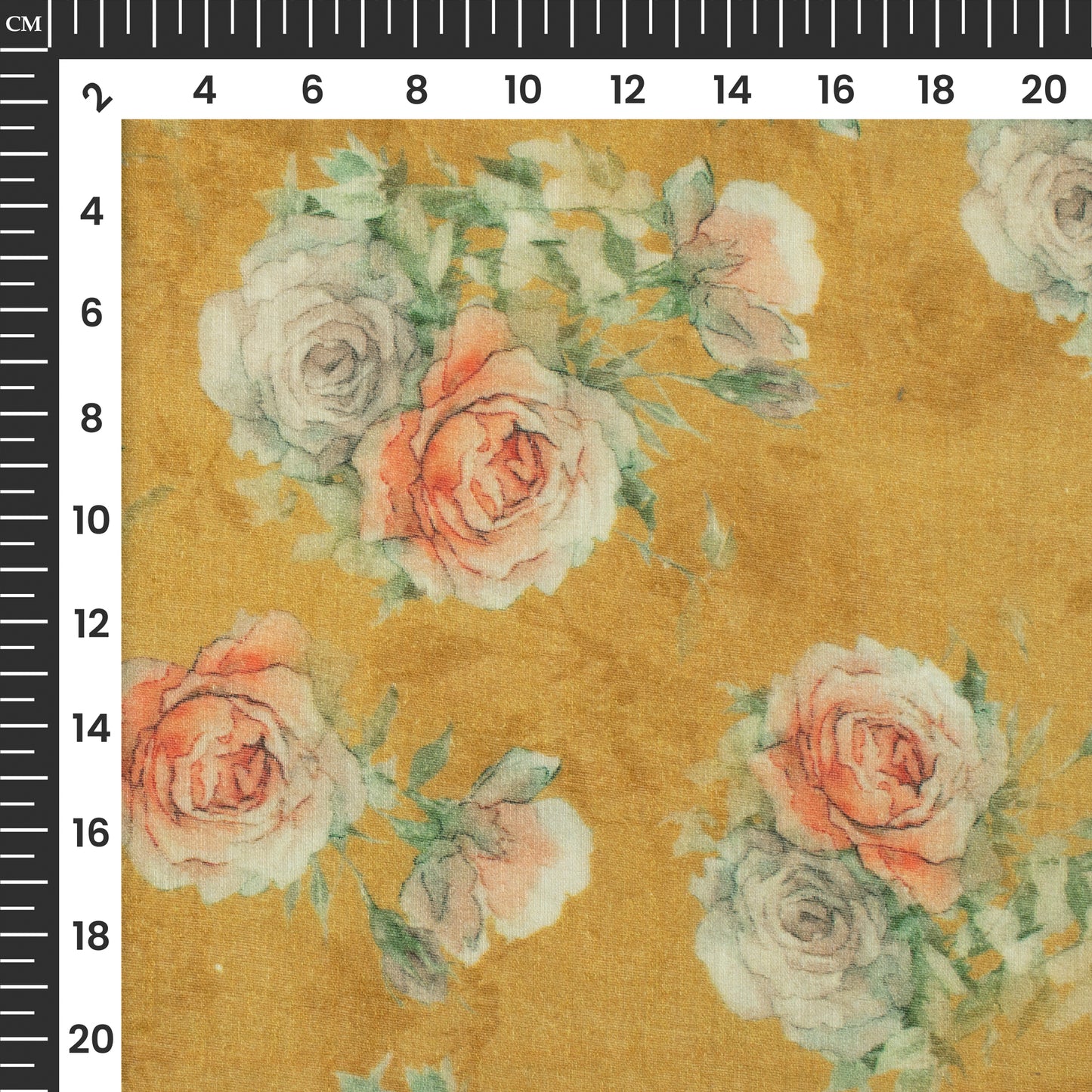 Honey Yellow And Peach Floral Digital Print Pure Cotton Mulmul Fabric