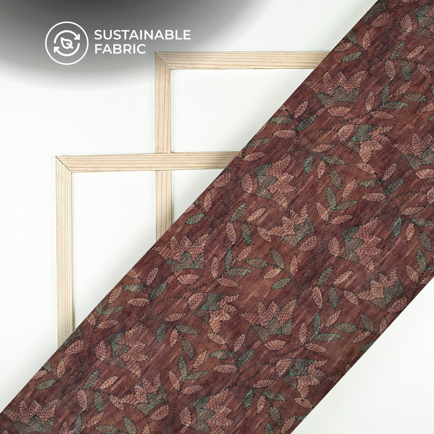 Pecan Brown And Green Floral Digital Print Pure Cotton Mulmul Fabric