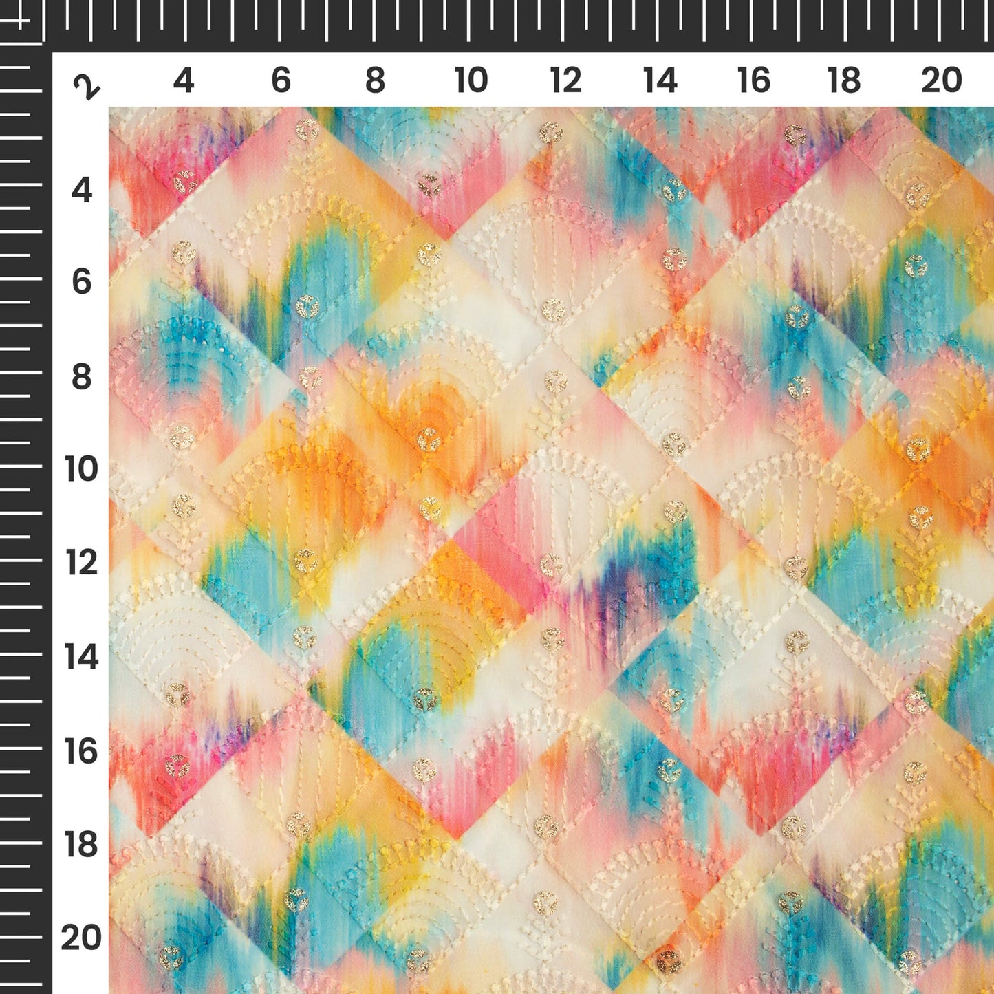 Multi-Color Tye And Dye Zari Sequins Embroidery Digital Print Georgette Fabric
