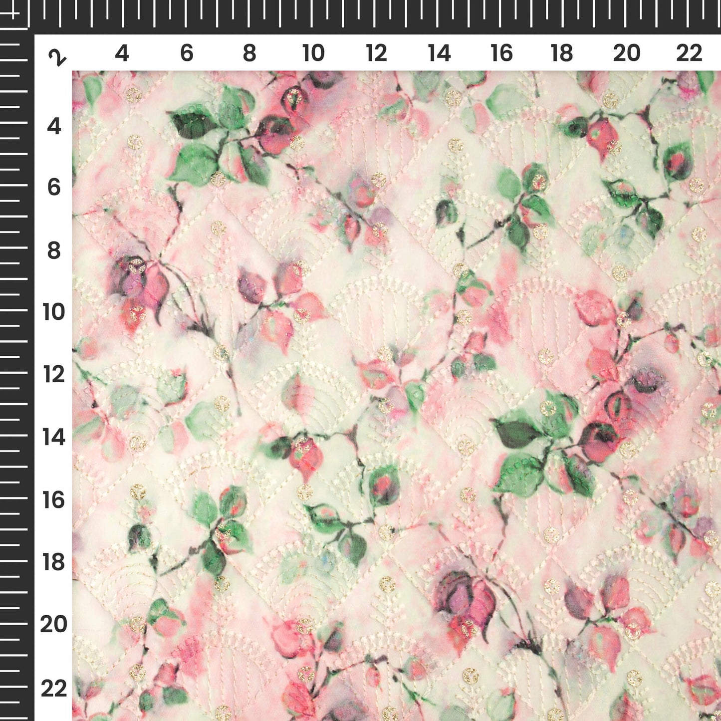 Gorgeous Pink Floral Zari Sequins Embroidery Digital Print Georgette Fabric