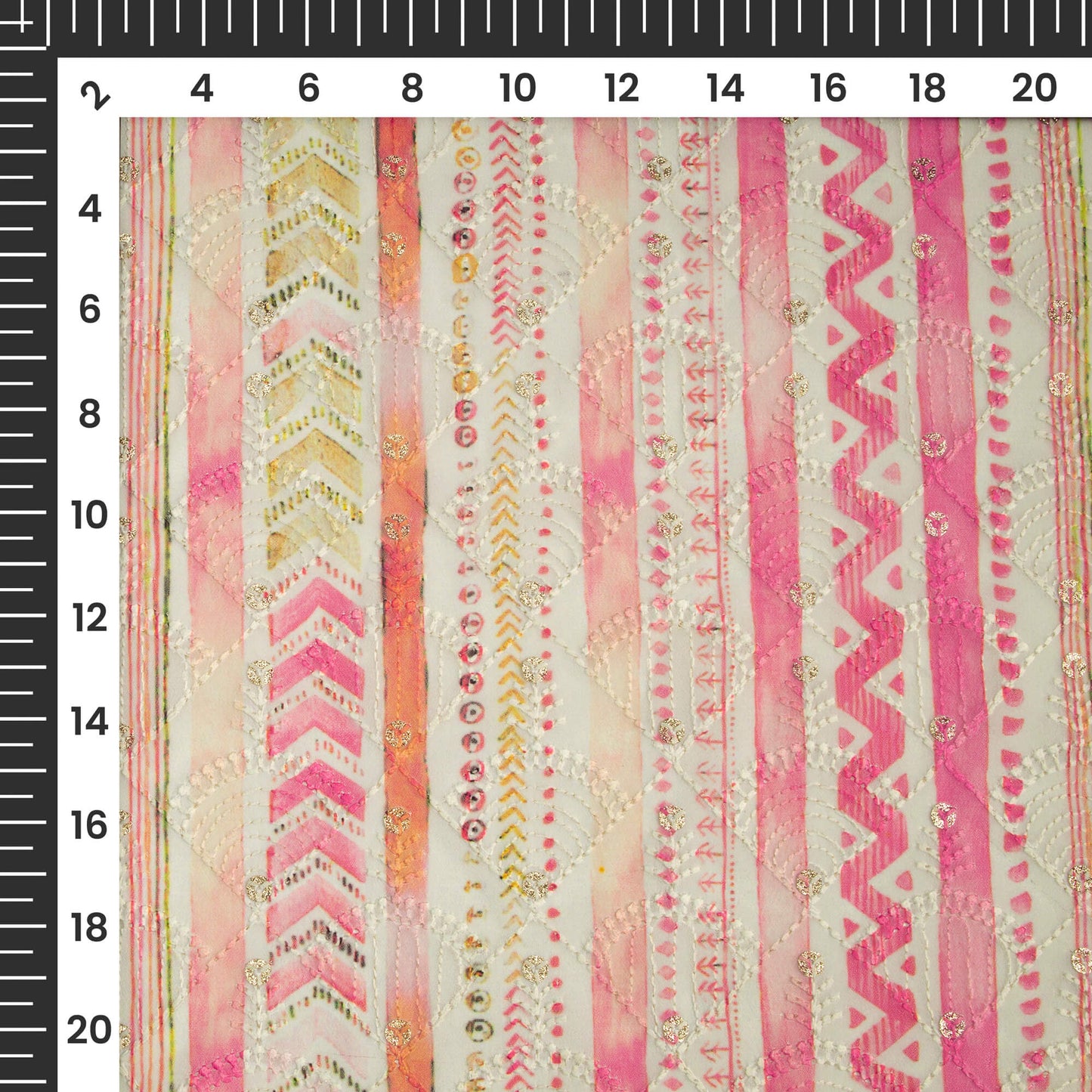 Trendy Traditional Zari Sequins Embroidery Digital Print Georgette Fabric