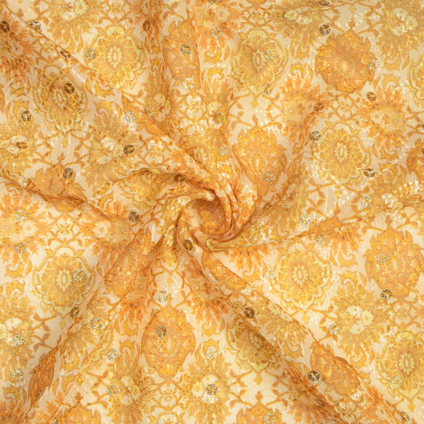 Classical Ethnic Zari Sequins Embroidery Digital Print Georgette Fabric