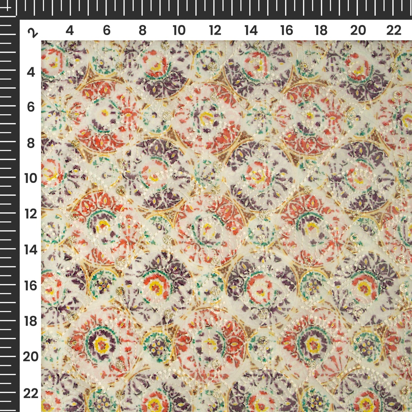 Ornamental Ethnic Zari Sequins Embroidery Digital Print Georgette Fabric