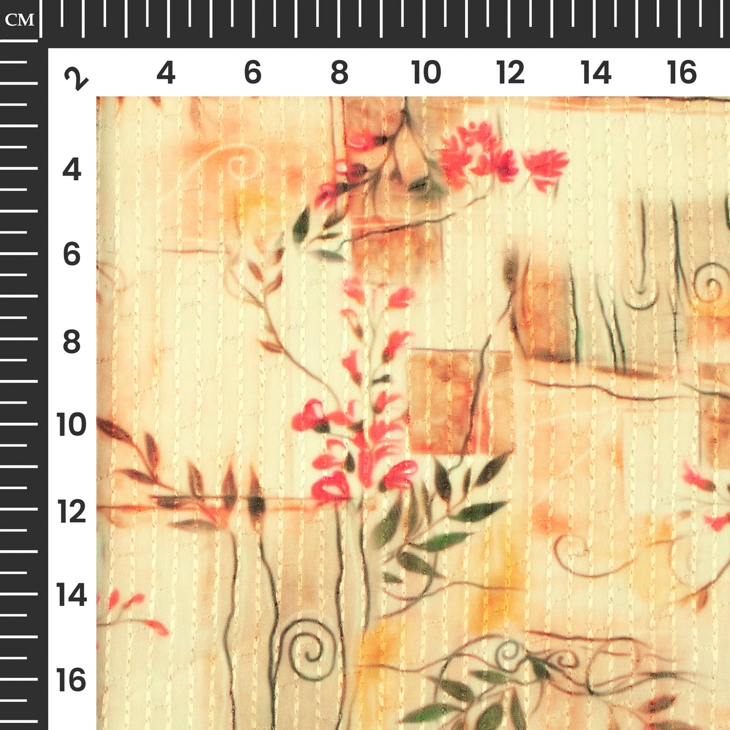 Punch Pink And Beige Floral Premium Embroidery Digital Print Georgette Fabric