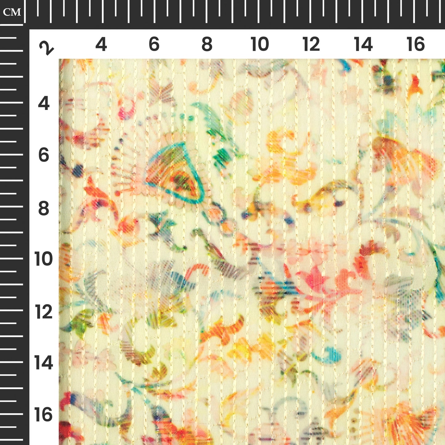Ivory Cream And Pink Floral Premium Embroidery Digital Print Georgette Fabric