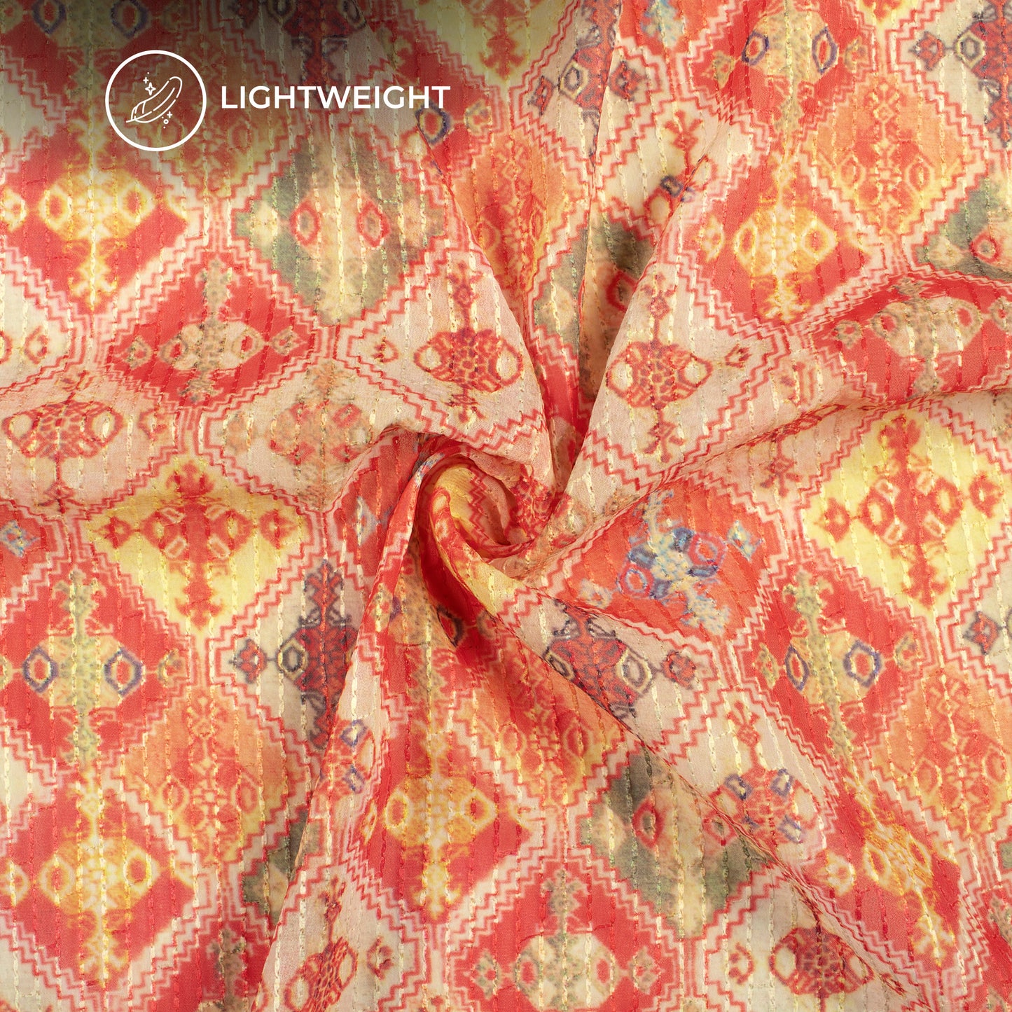Salamander Orange Ethnic Premium Embroidery Digital Print Georgette Fabric