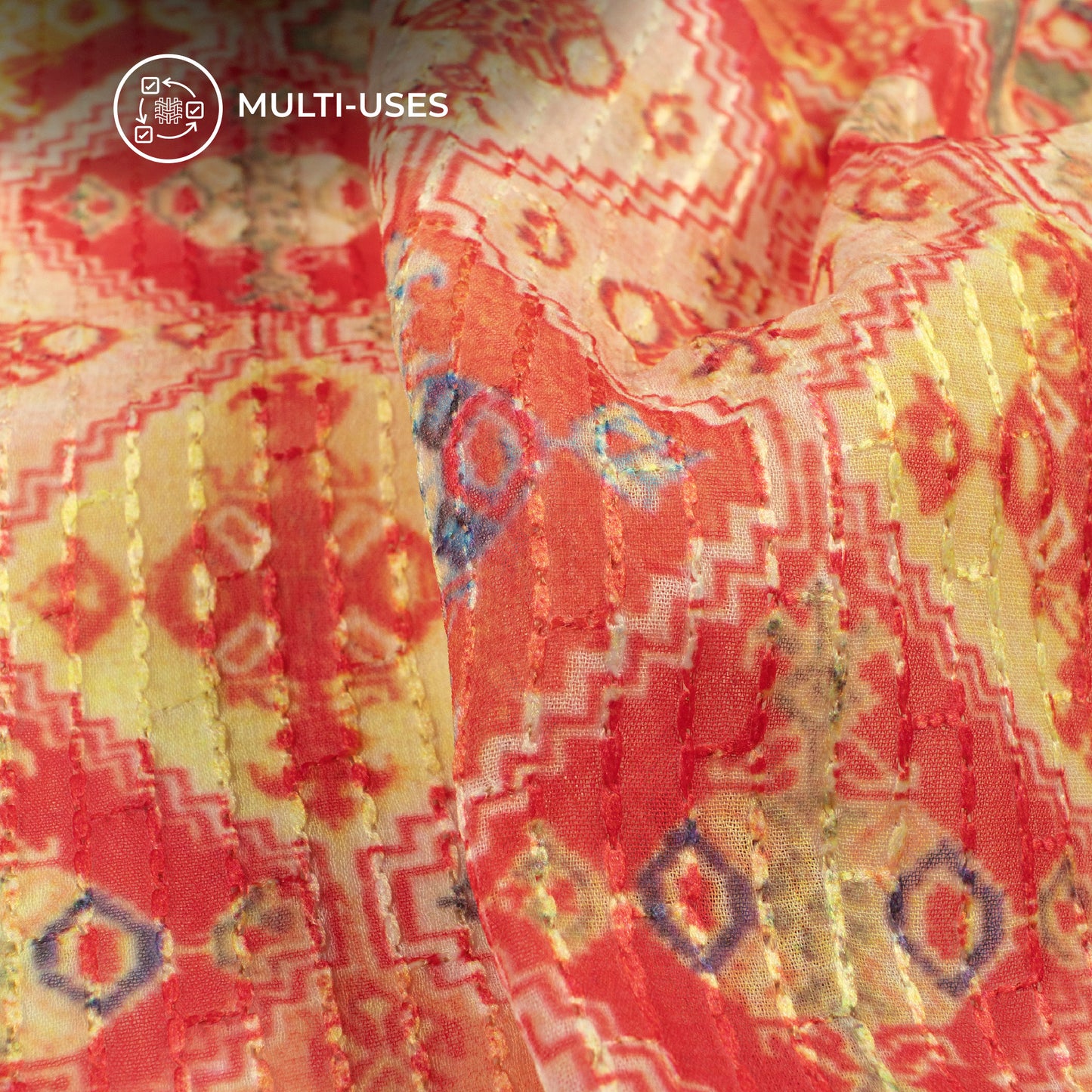 Salamander Orange Ethnic Premium Embroidery Digital Print Georgette Fabric
