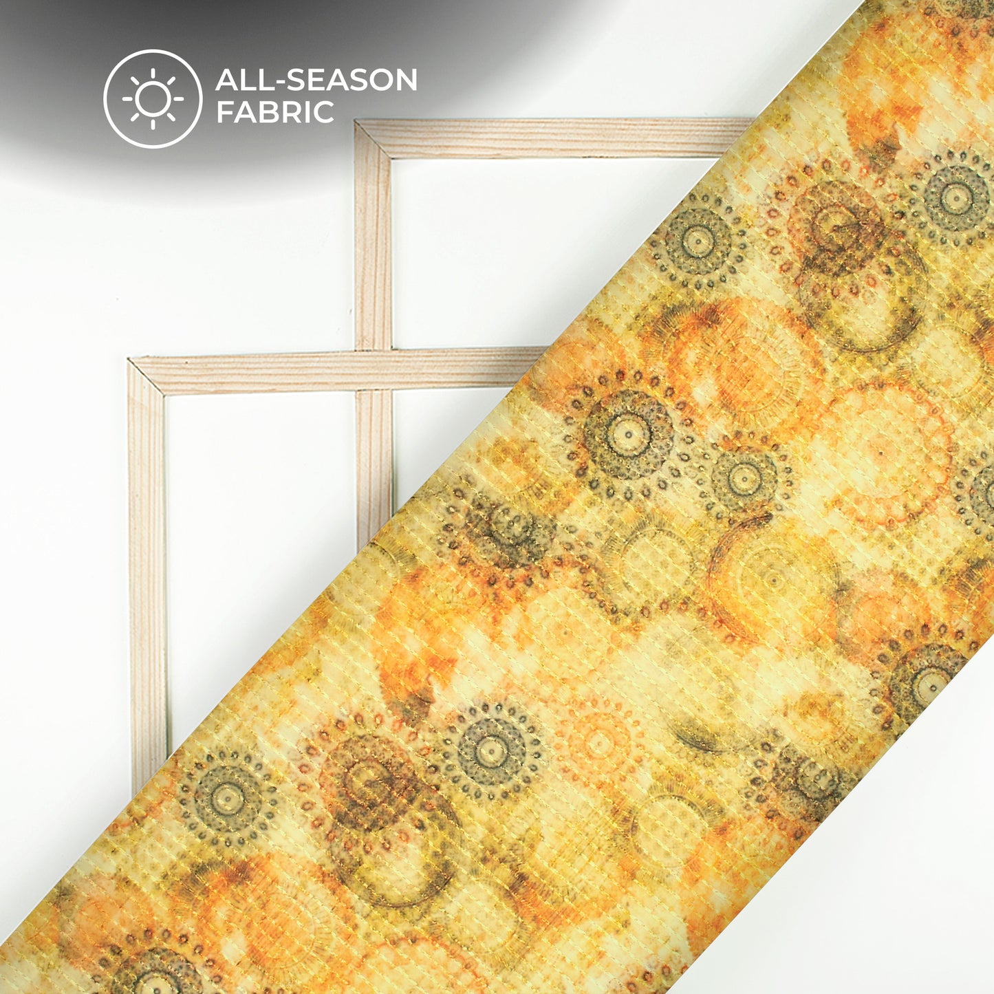 Corn Yellow Geometric Premium Embroidery Digital Print Georgette Fabric