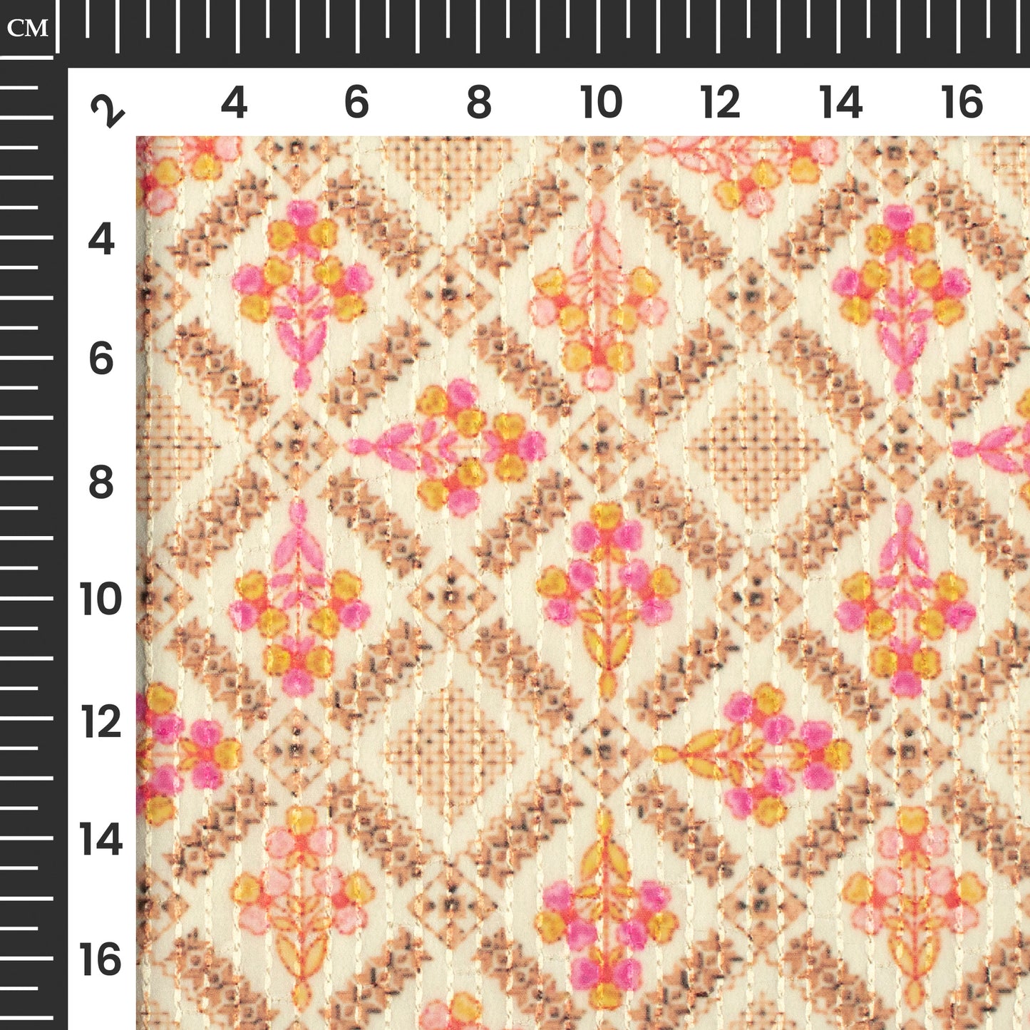 Taffy Pink And Beige Floral Premium Embroidery Digital Print Georgette Fabric