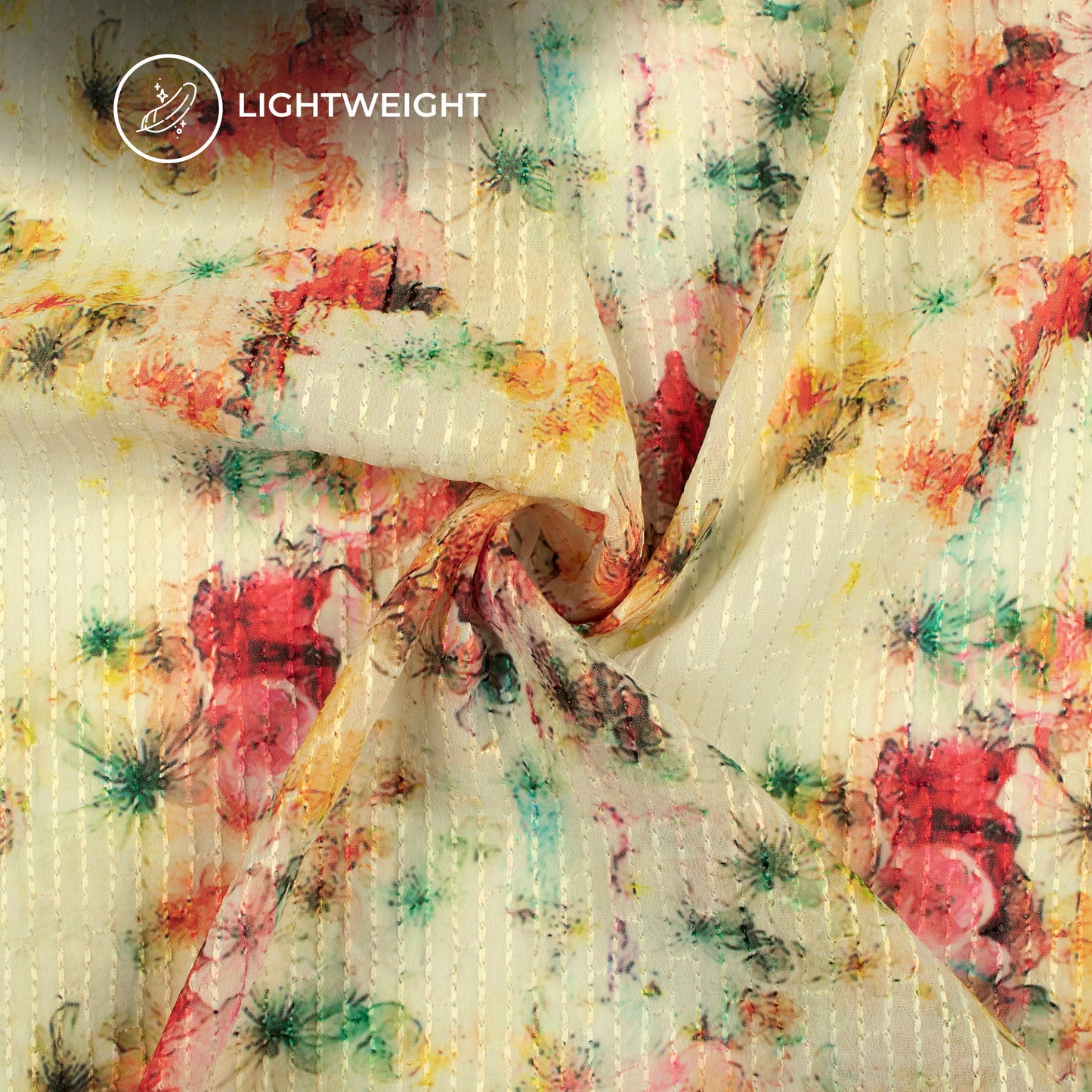 Blood Red And Yellow Floral Premium Embroidery Digital Print Georgette Fabric