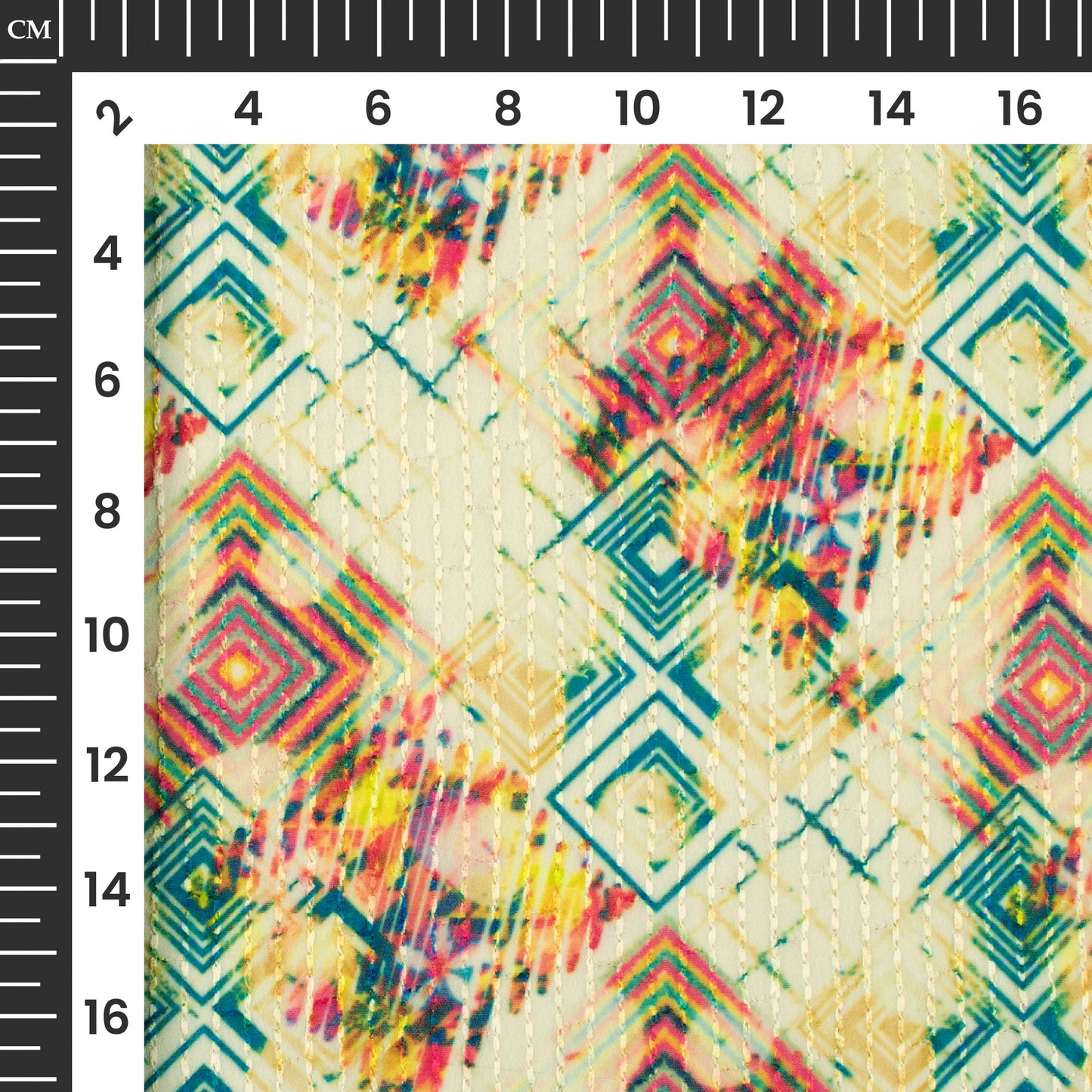 Purssian Blue And Beige Geometric Premium Embroidery Digital Print Georgette Fabric