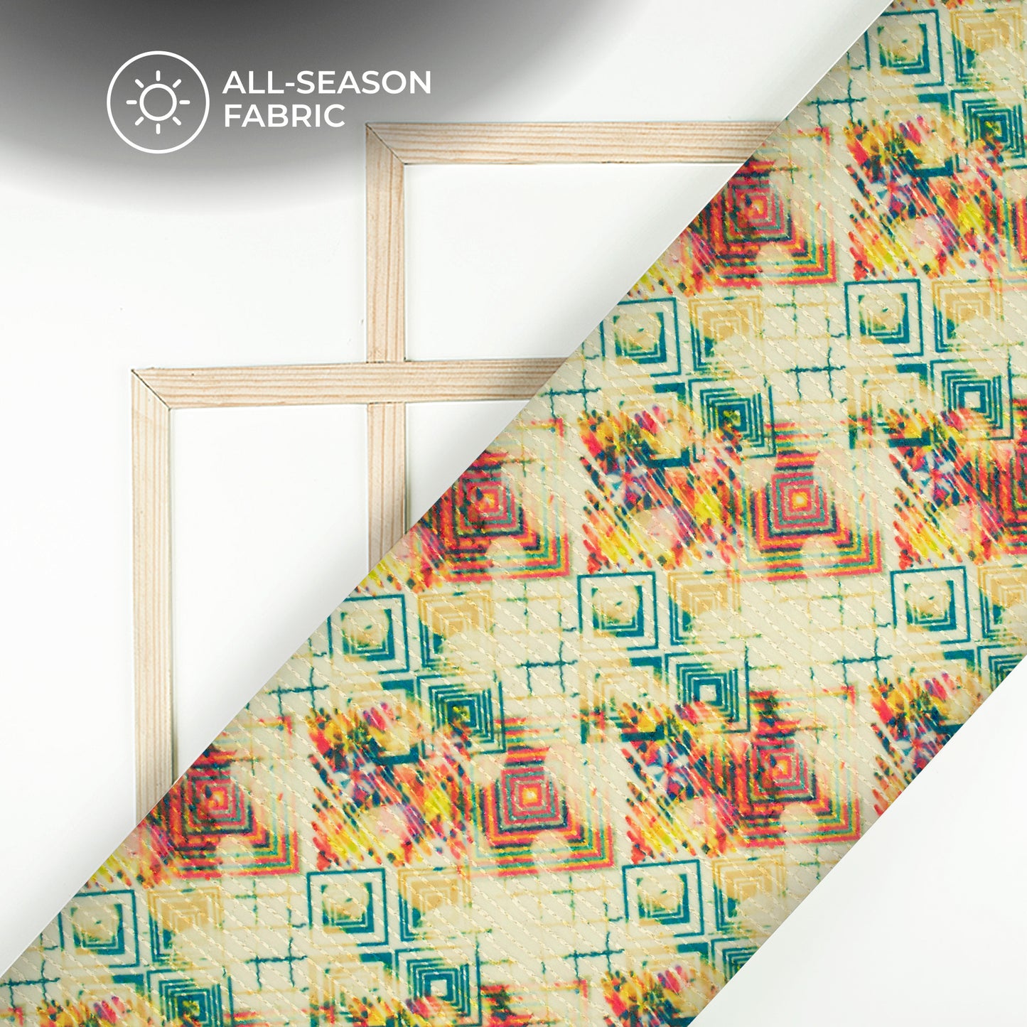 Purssian Blue And Beige Geometric Premium Embroidery Digital Print Georgette Fabric
