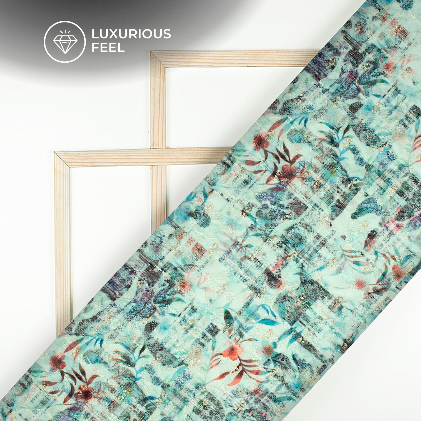 Mint Green Floral Trellis Zari Sequins Embroidery Digital Print Georgette Fabric