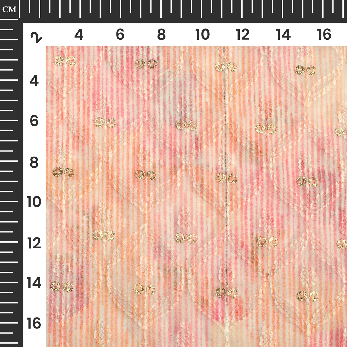 Taffy Pink Stripes Trellis Zari Sequins Embroidery Digital Print Georgette Fabric