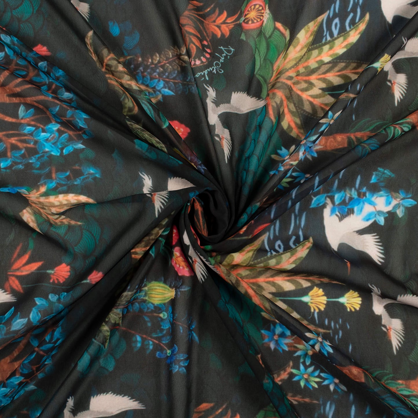 Exclusive Green Tropical Digital Print Georgette Fabric
