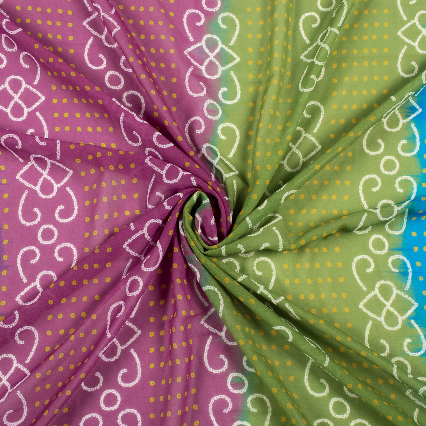 Exclusive Purple And Green Bandhani Digital Print Georgette Fabric
