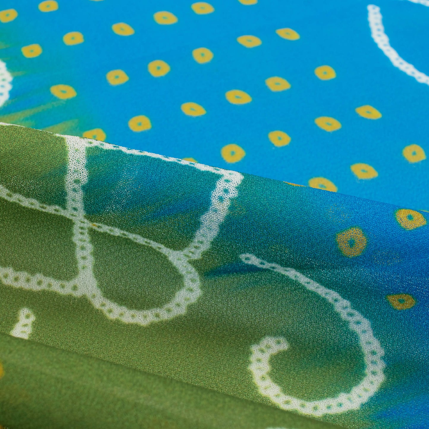 Exclusive Purple And Green Bandhanii Digital Print Georgette Fabric