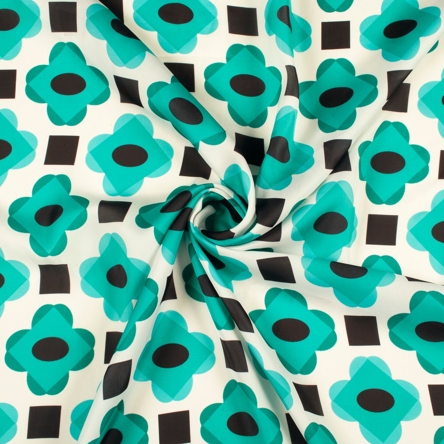 Teal Green Geometric Digital Print Imported Satin Fabric