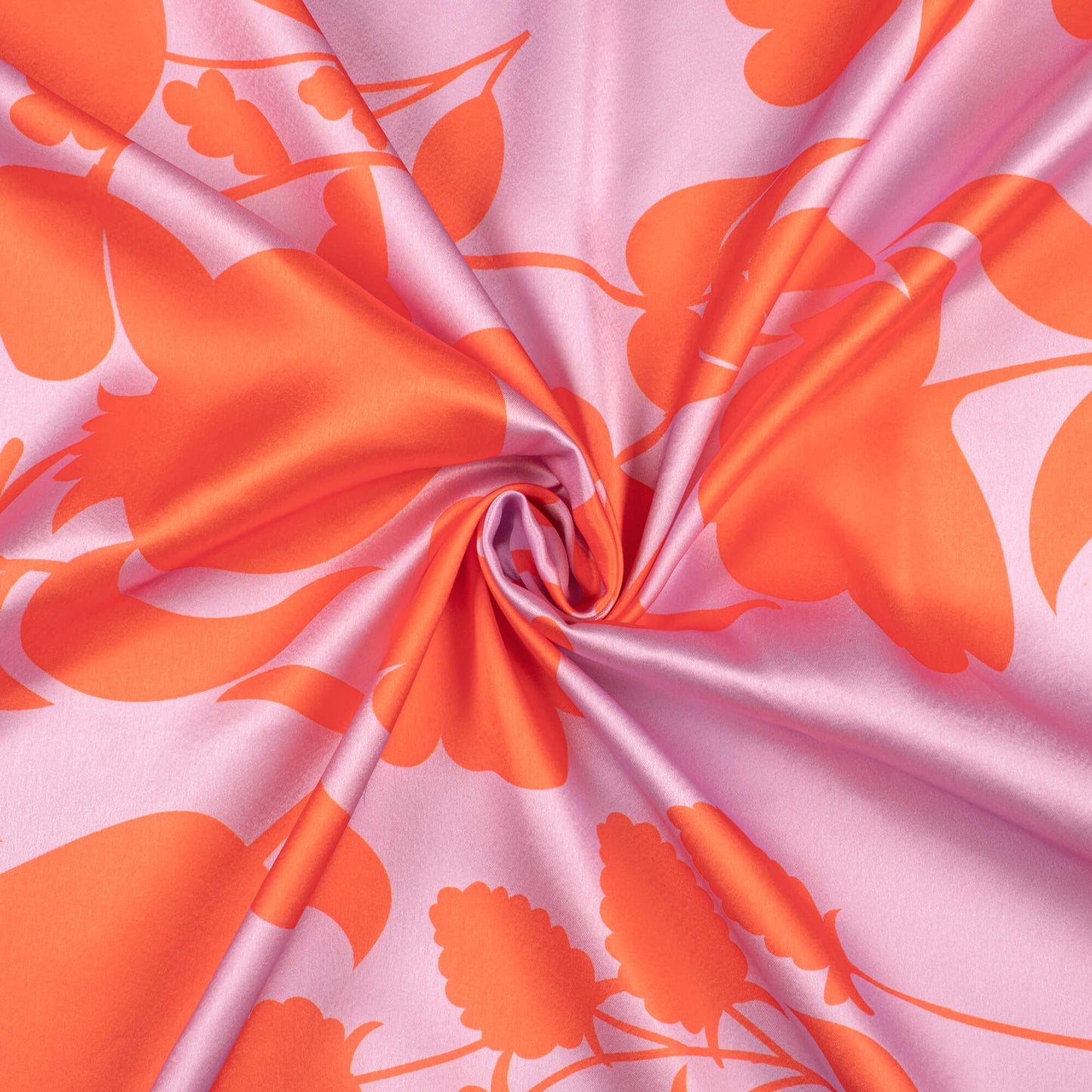 Lavender Purple And Orange Floral Digital Print Japan Satin Fabric