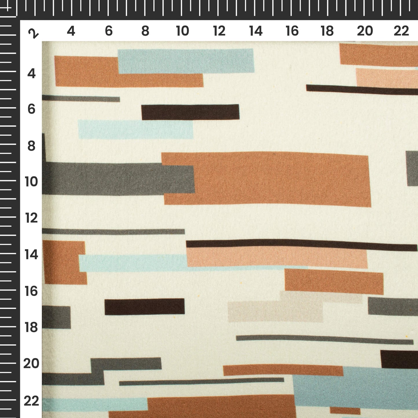 Cream And Brown Geometric Digital Print Japan Satin Fabric