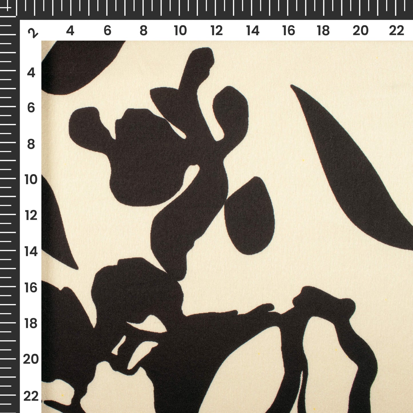 Ivory Cream And Black Floral Digital Print Japan Satin Fabric