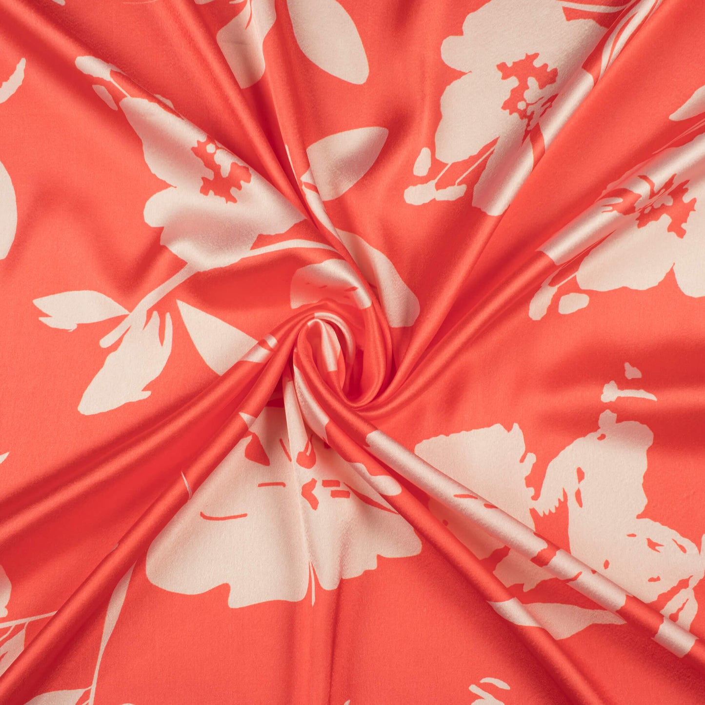 Blush Red And Cream Floral Digital Print Japan Satin Fabric