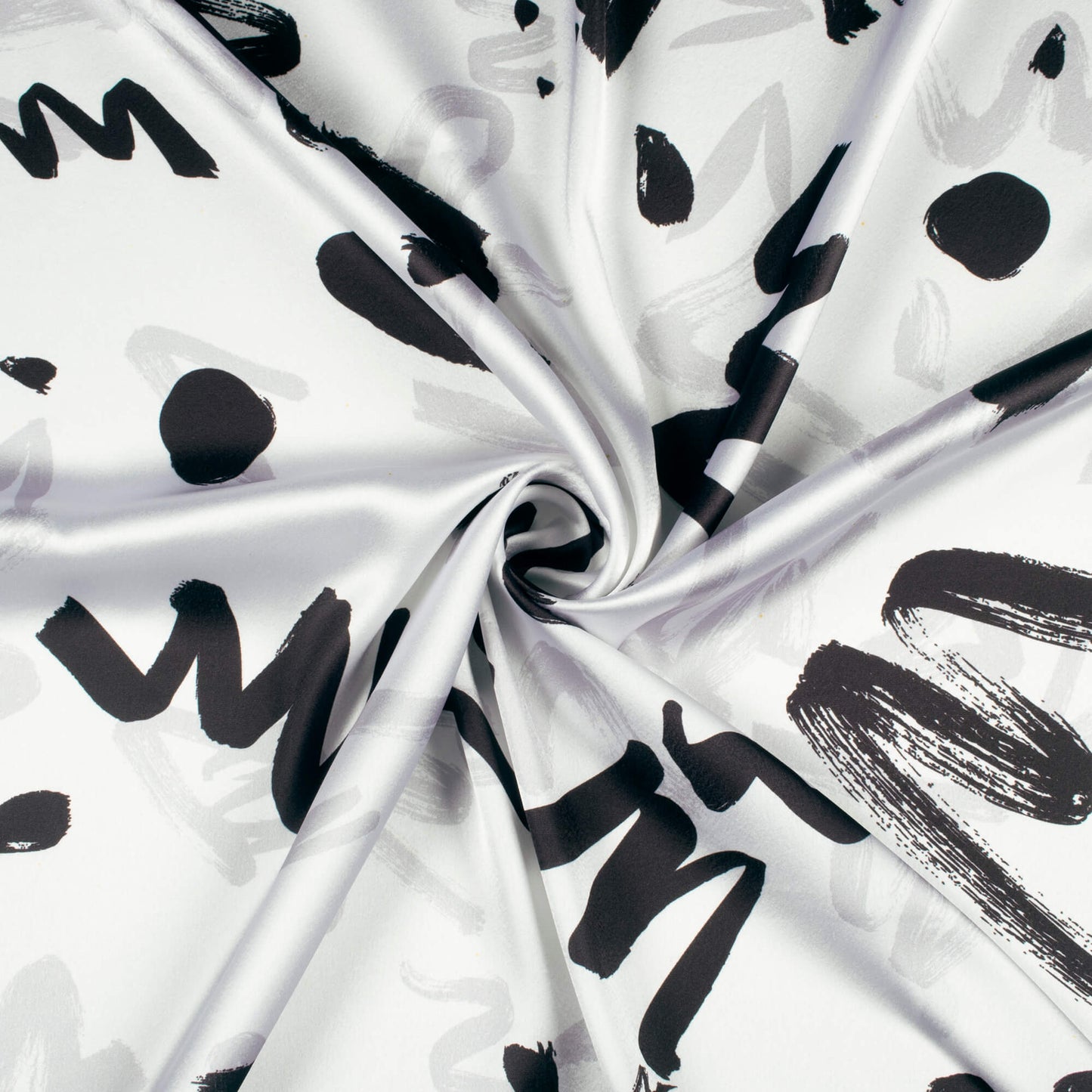 White And Black Abstract Digital Print Japan Satin Fabric
