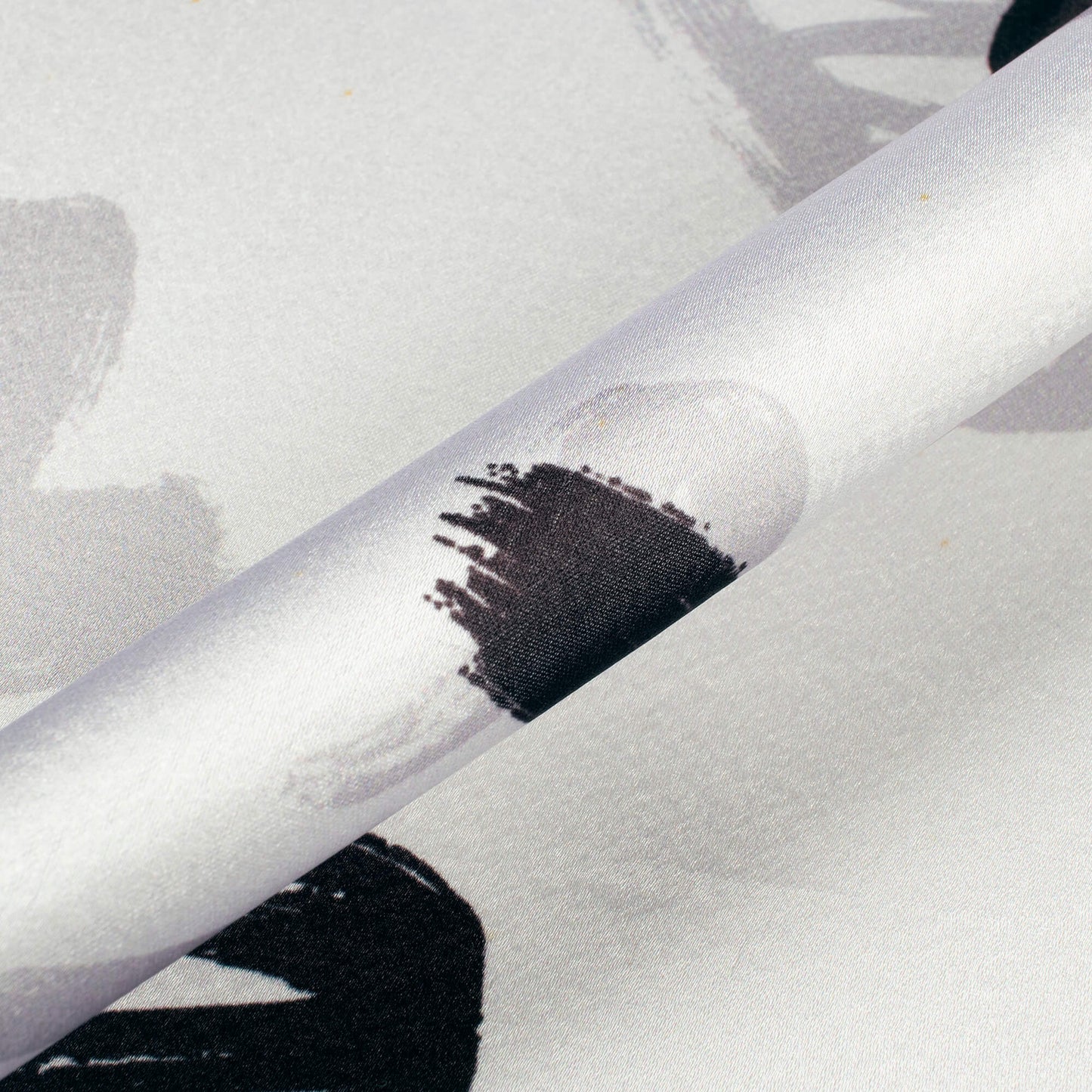 White And Black Abstract Digital Print Japan Satin Fabric
