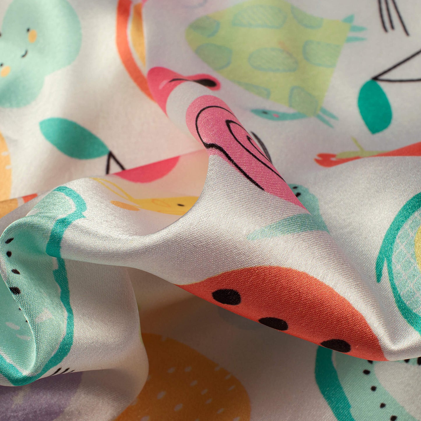 White And Yellow Fruit Digital Print Japan Satin Fabric
