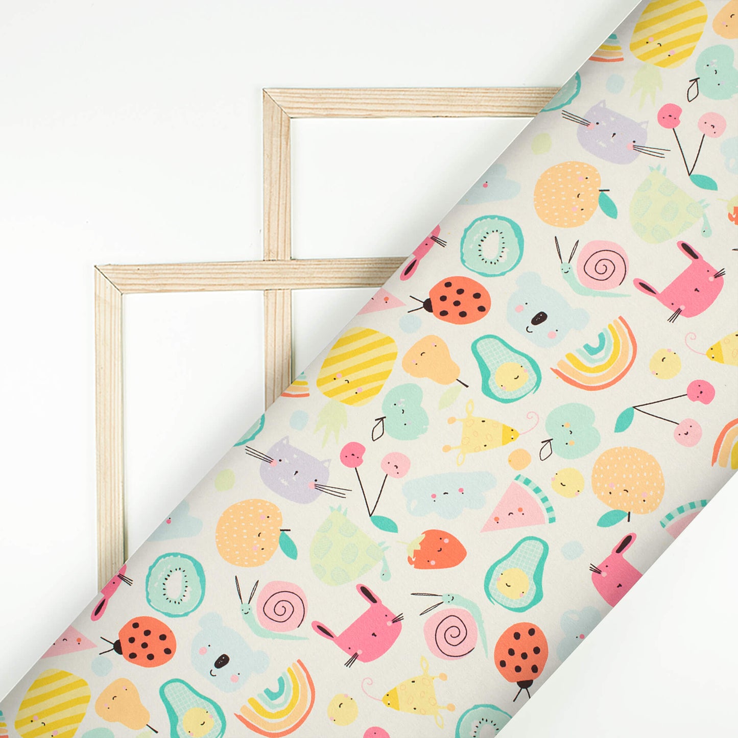 White And Yellow Fruit Digital Print Japan Satin Fabric