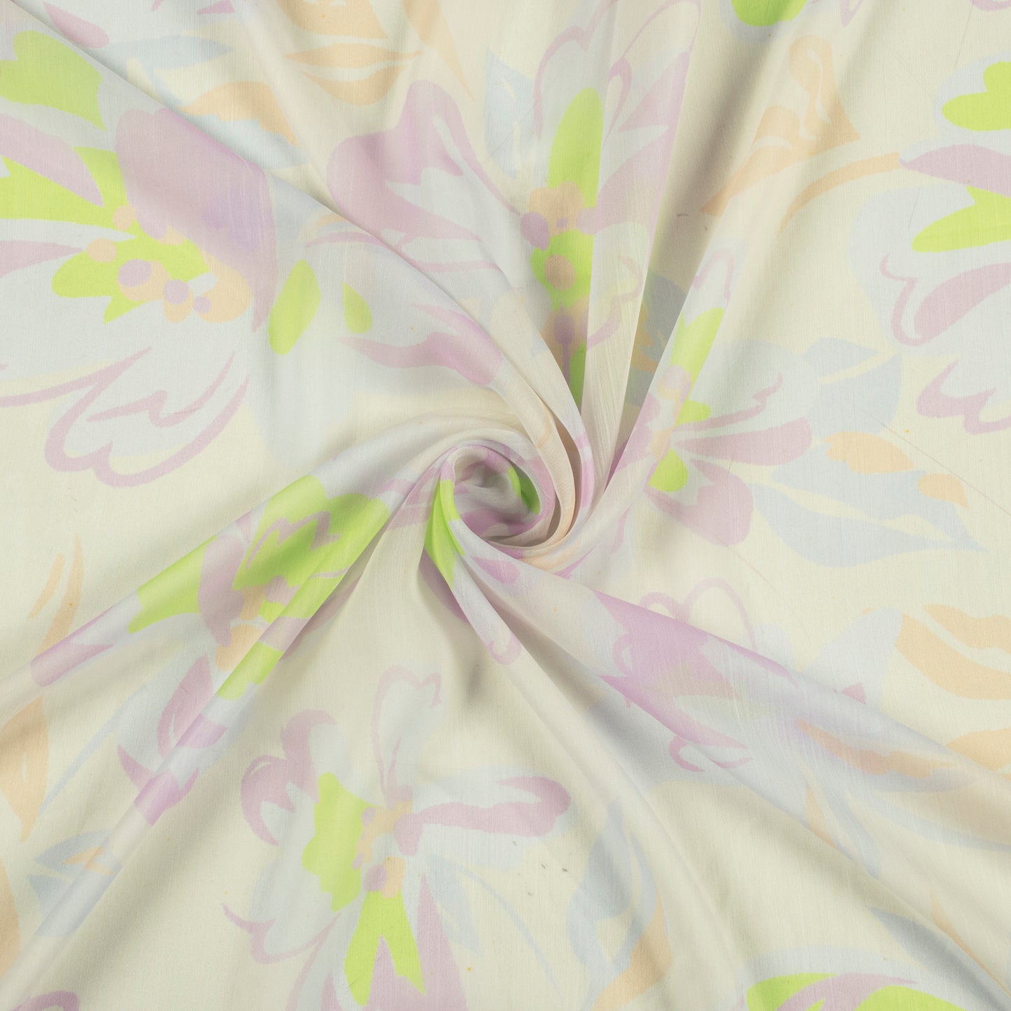 Ivory White Floral Digital Print Chiffon Fabric
