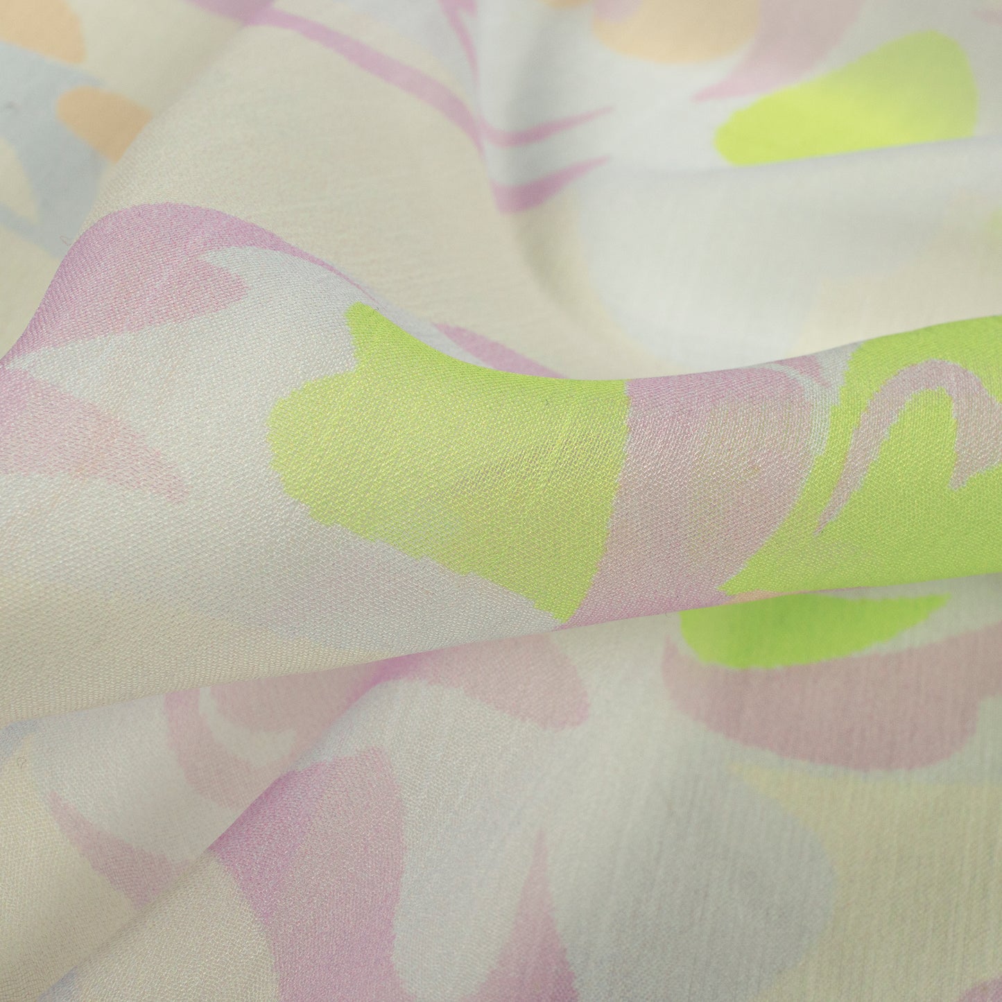 Ivory White Floral Digital Print Chiffon Fabric