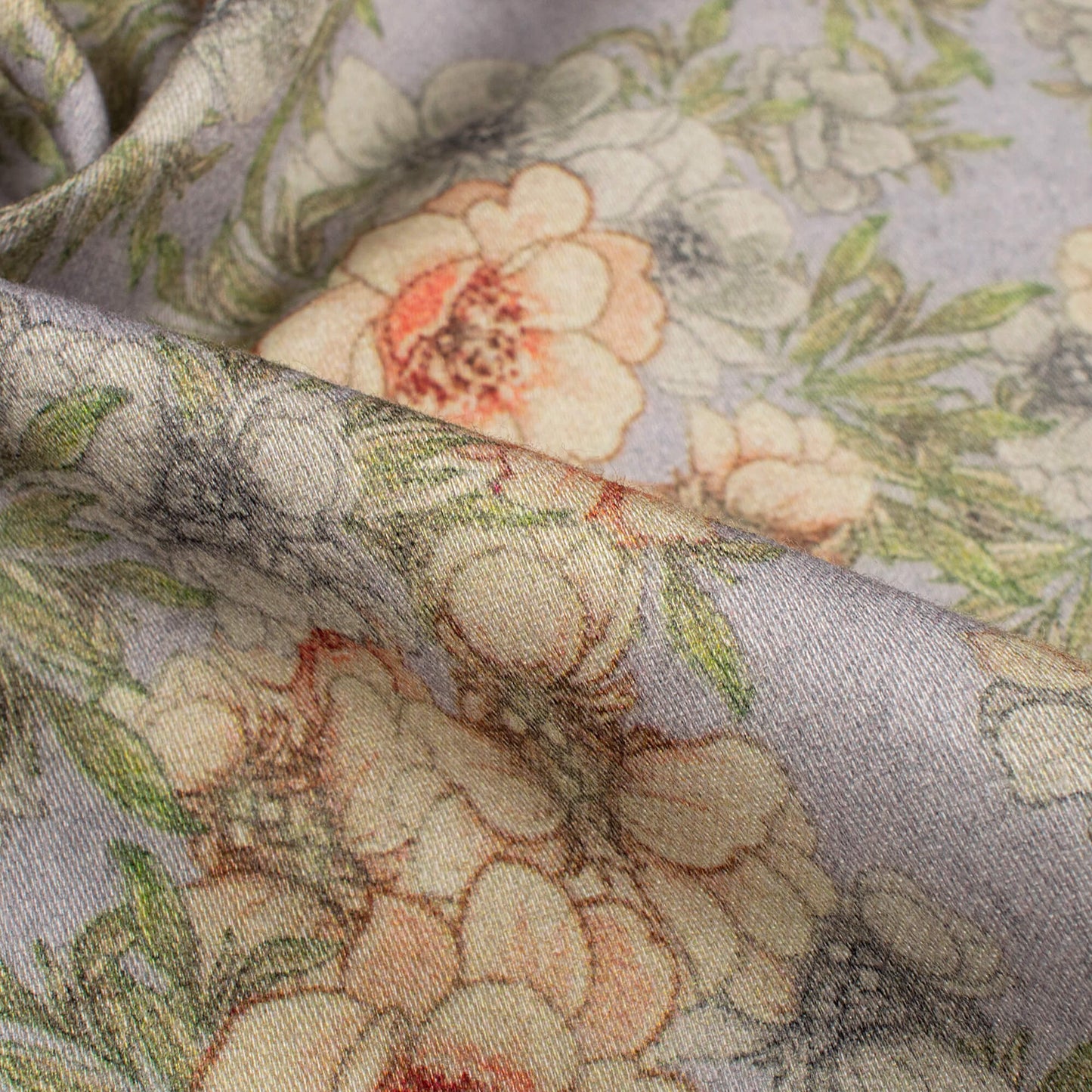 Baby Blue And Yellow Floral Digital Print Viscose Rayon Fabric(Width 58 Inches)